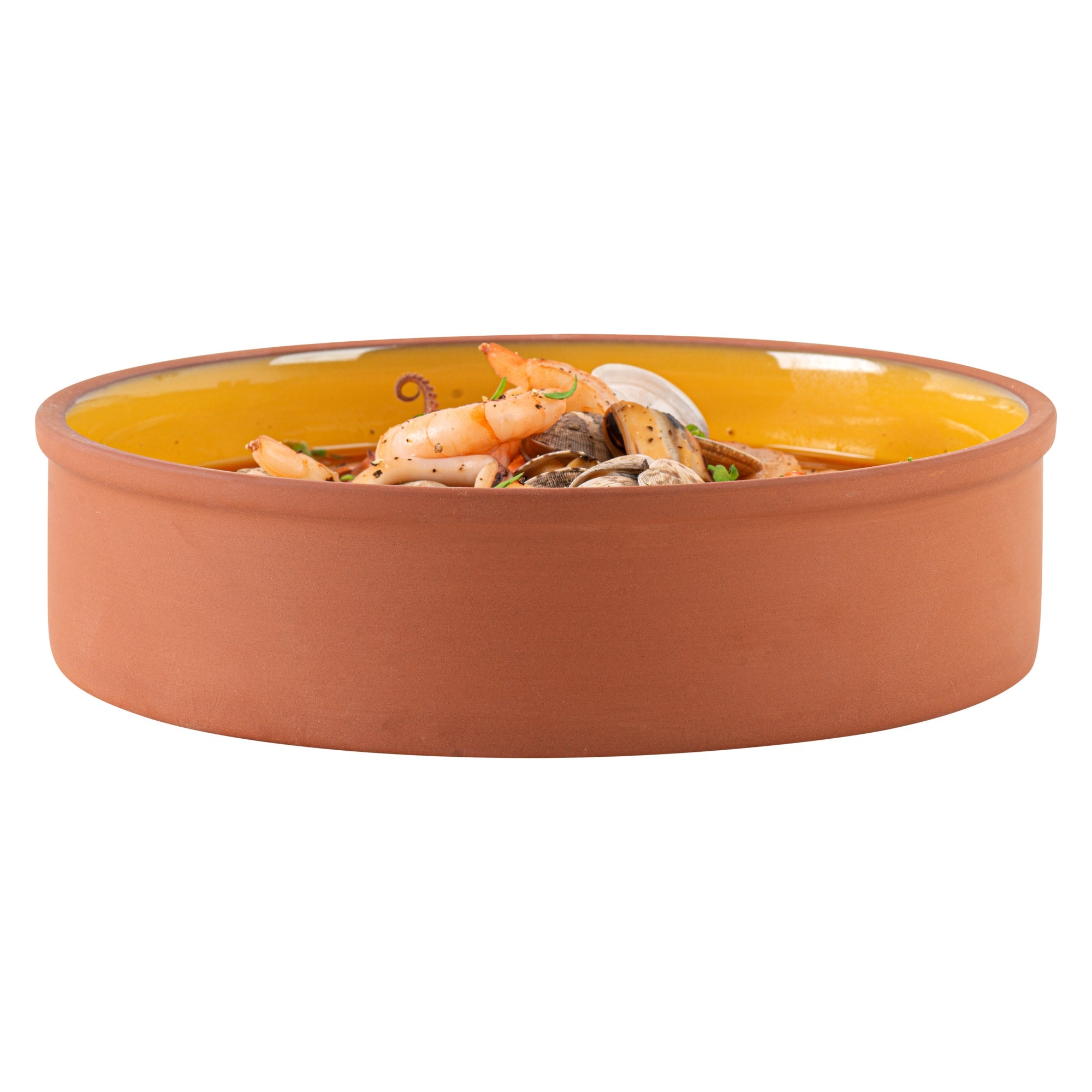 Terra Tek 51 oz Terracotta Cazuela Bowl - Yellow Glazed Interior, Oven-Safe, Microwave-Safe - 9'' x 9'' x 2 1/4'' - 2 count box
