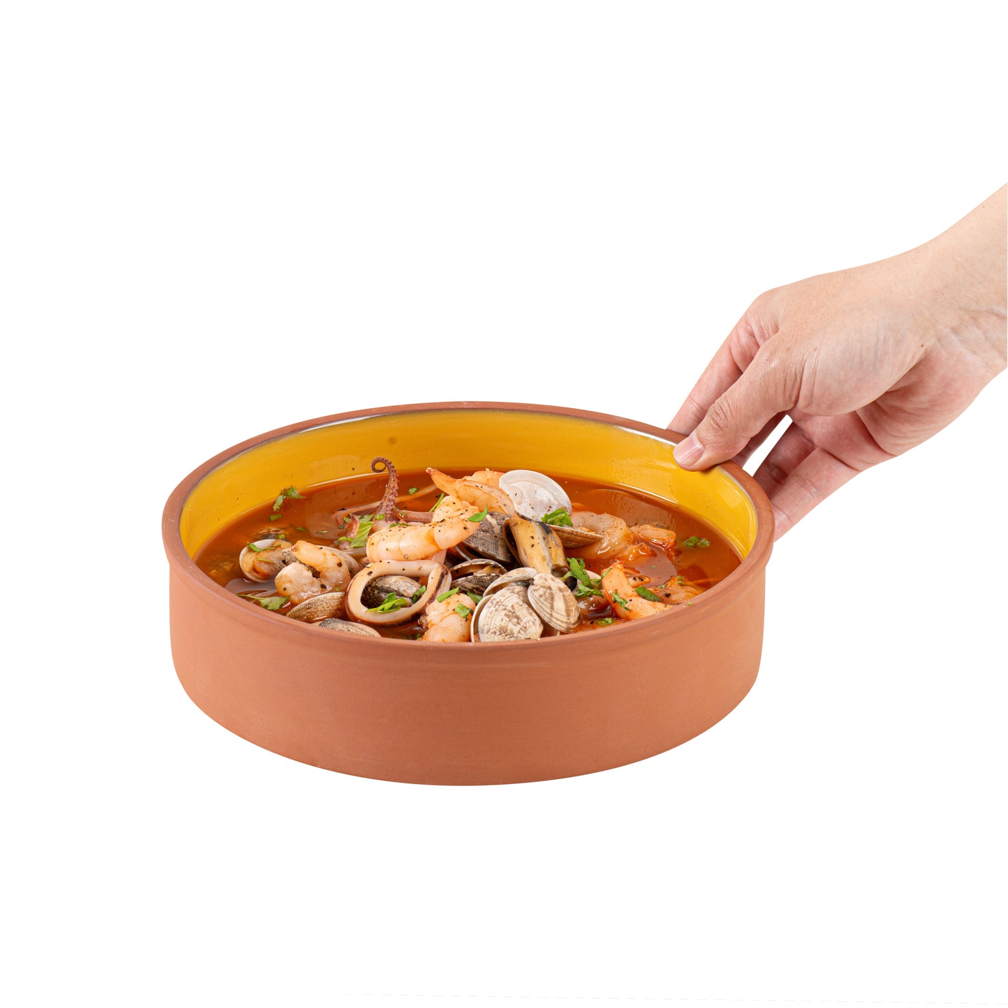 Terra Tek 51 oz Terracotta Cazuela Bowl - Yellow Glazed Interior, Oven-Safe, Microwave-Safe - 9'' x 9'' x 2 1/4'' - 2 count box