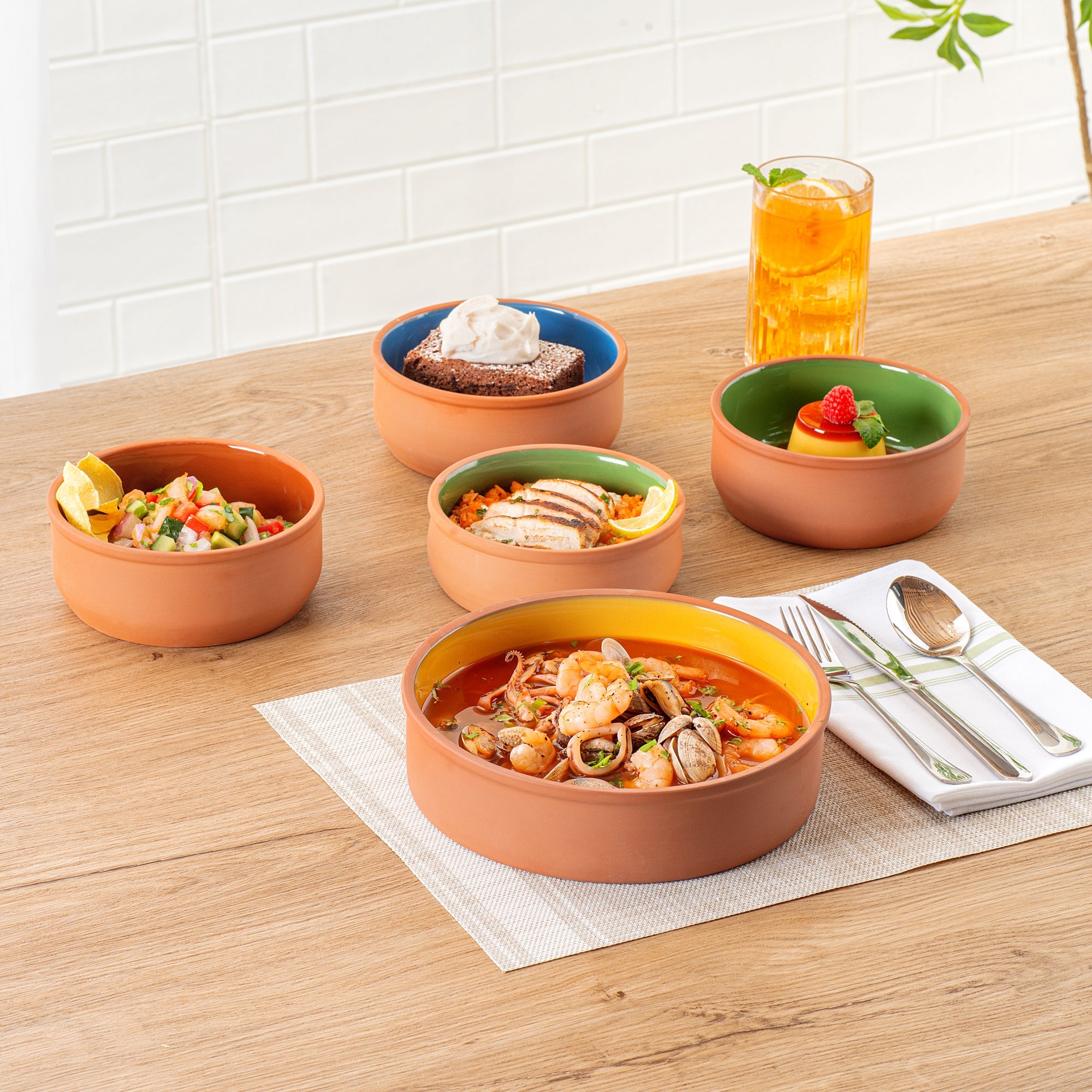 Terra Tek 51 oz Terracotta Cazuela Bowl - Yellow Glazed Interior, Oven-Safe, Microwave-Safe - 9'' x 9'' x 2 1/4'' - 2 count box