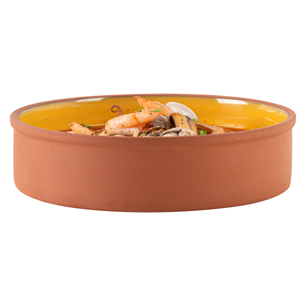 Terra Tek 51 oz Terracotta Cazuela Bowl - Yellow Glazed Interior, Oven-Safe, Microwave-Safe - 9'' x 9'' x 2 1/4'' - 10 count box