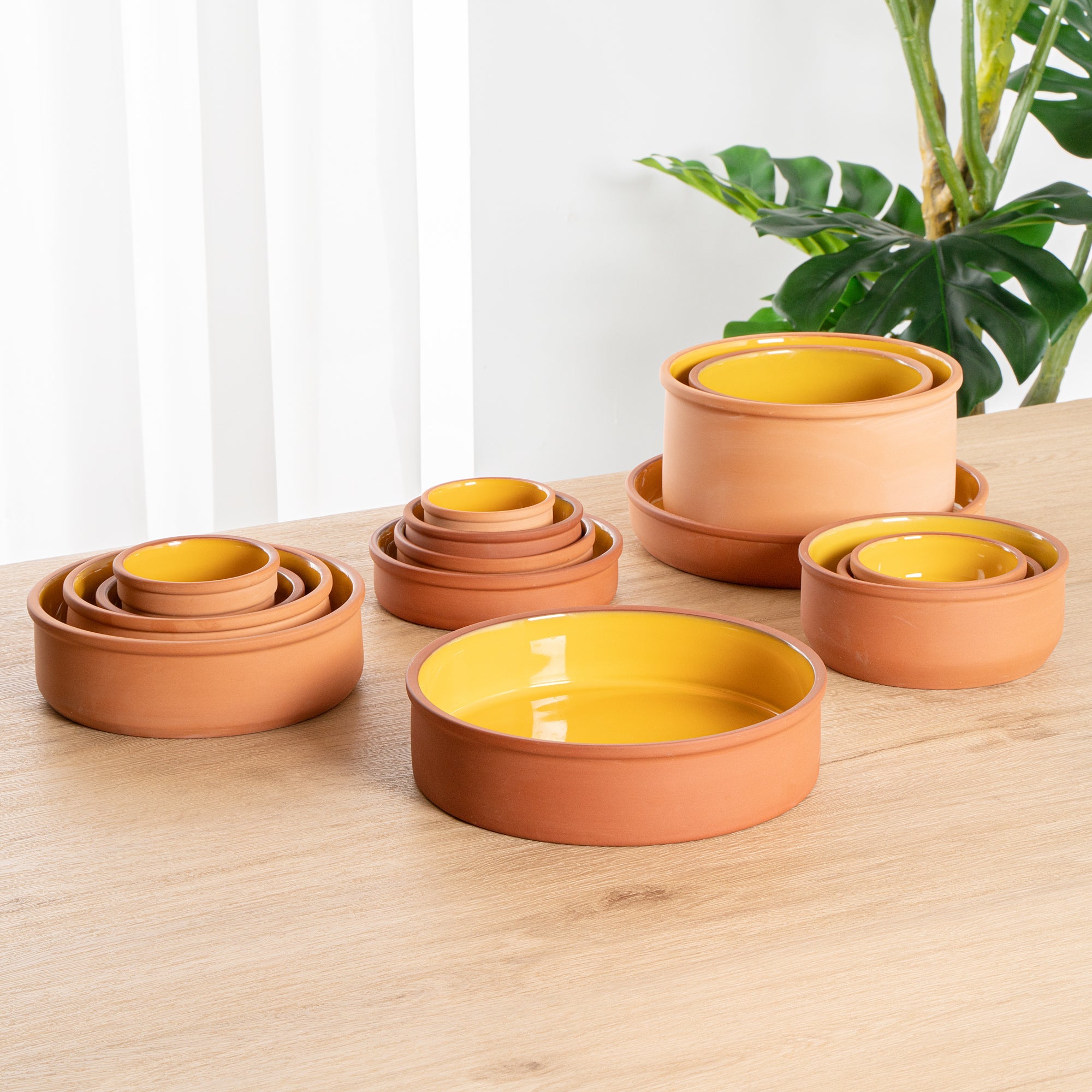 Terra Tek 51 oz Terracotta Cazuela Bowl - Yellow Glazed Interior, Oven-Safe, Microwave-Safe - 9'' x 9'' x 2 1/4'' - 10 count box
