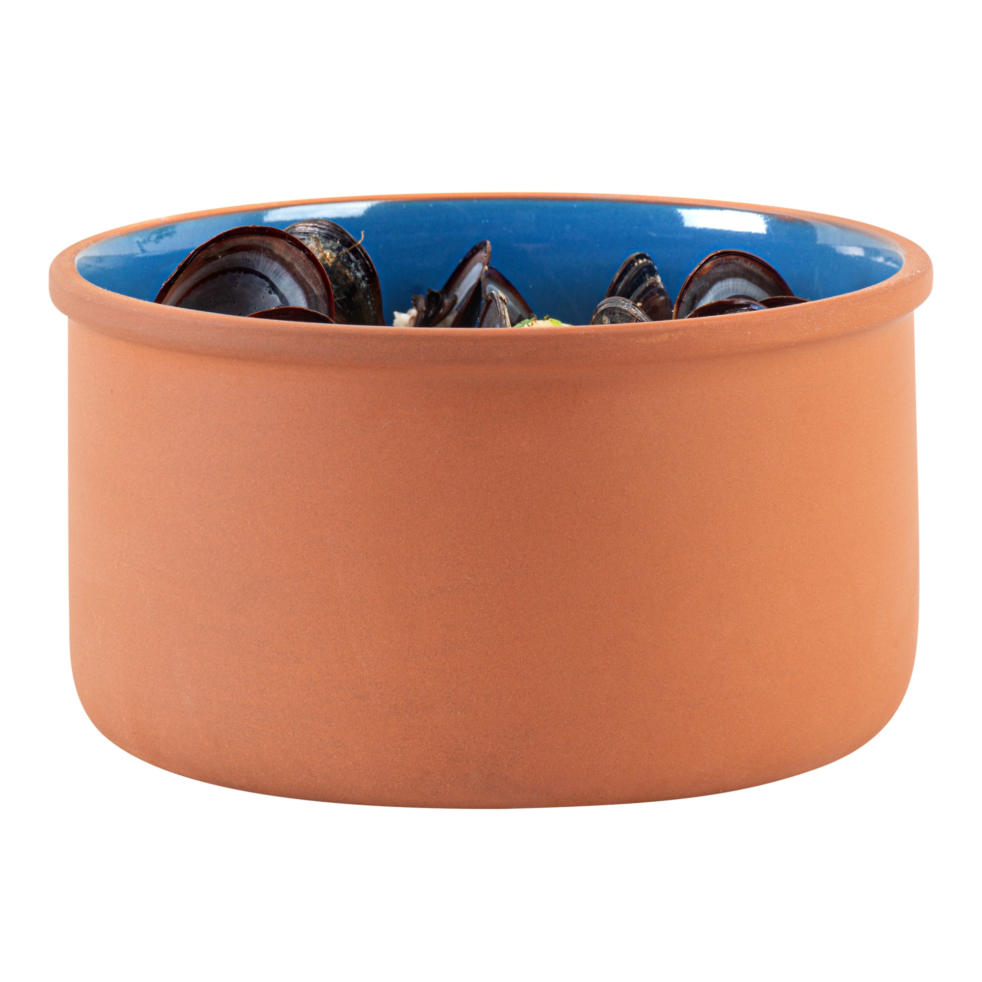 Terra Tek 68 oz Terracotta Cazuela Bowl - Blue Glazed Interior, Oven-Safe, Microwave-Safe - 7 1/2'' x 7 1/2'' x 4'' - 2 count box
