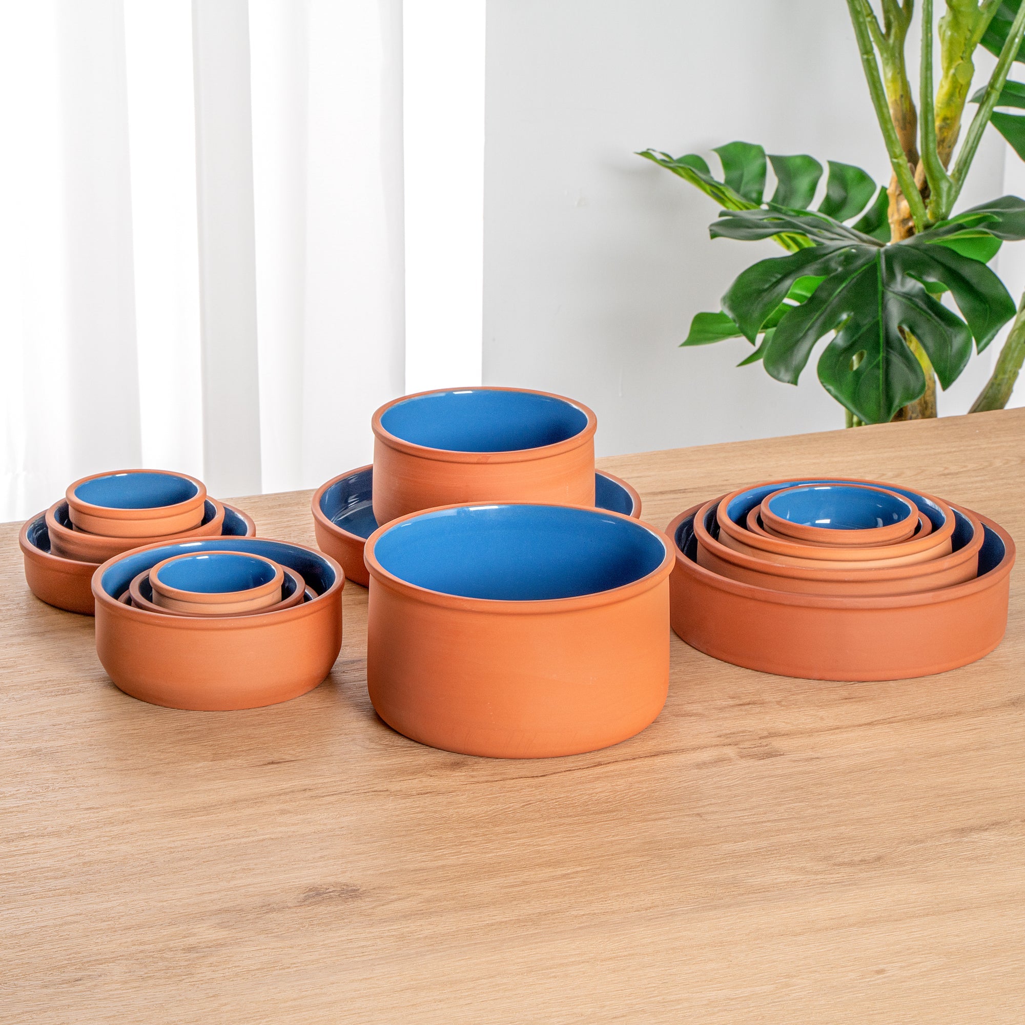 Terra Tek 68 oz Terracotta Cazuela Bowl - Blue Glazed Interior, Oven-Safe, Microwave-Safe - 7 1/2'' x 7 1/2'' x 4'' - 2 count box