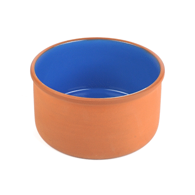 Terra Tek 68 oz Terracotta Cazuela Bowl - Blue Glazed Interior, Oven-Safe, Microwave-Safe - 7 1/2'' x 7 1/2'' x 4'' - 10 count box