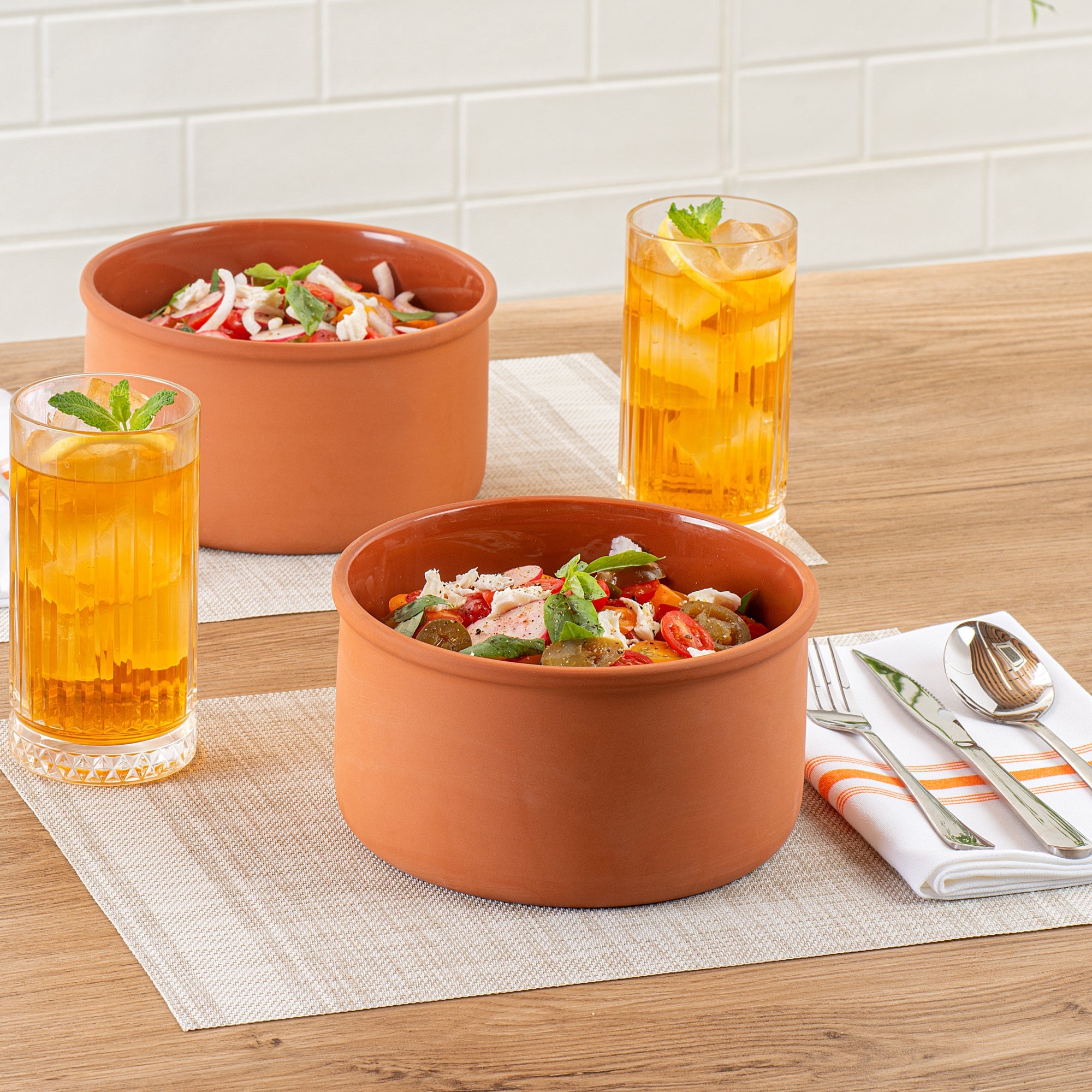 Terra Tek 68 oz Terracotta Cazuela Bowl - Brown Glazed Interior, Oven-Safe, Microwave-Safe - 7 1/2'' x 7 1/2'' x 4'' - 2 count box