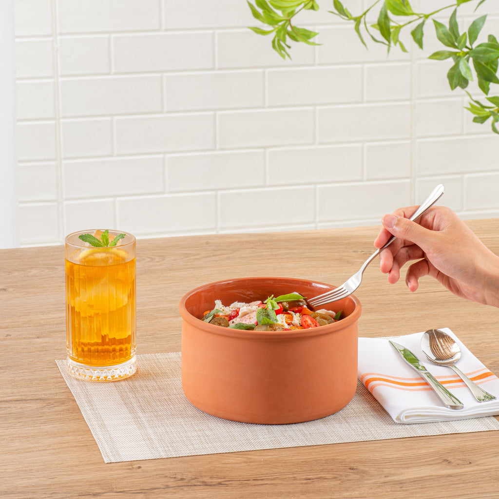 Terra Tek 68 oz Terracotta Cazuela Bowl - Brown Glazed Interior, Oven-Safe, Microwave-Safe - 7 1/2'' x 7 1/2'' x 4'' - 2 count box