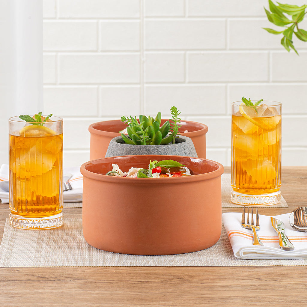 Terra Tek 68 oz Terracotta Cazuela Bowl - Brown Glazed Interior, Oven-Safe, Microwave-Safe - 7 1/2'' x 7 1/2'' x 4'' - 10 count box