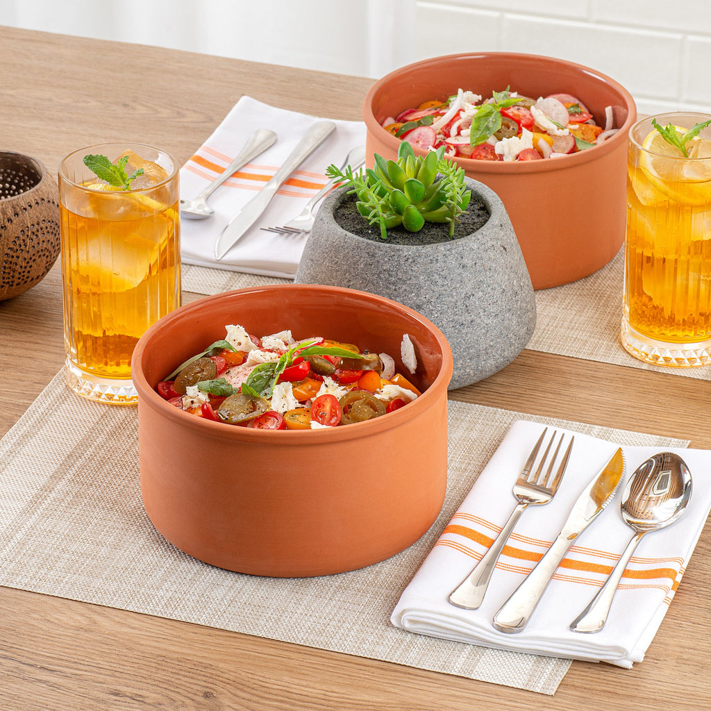 Terra Tek 68 oz Terracotta Cazuela Bowl - Brown Glazed Interior, Oven-Safe, Microwave-Safe - 7 1/2'' x 7 1/2'' x 4'' - 10 count box