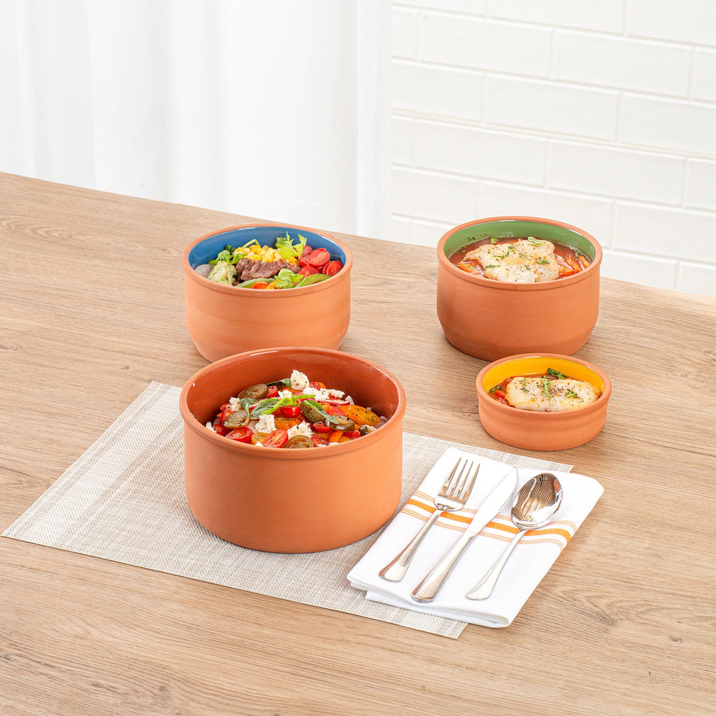 Terra Tek 68 oz Terracotta Cazuela Bowl - Brown Glazed Interior, Oven-Safe, Microwave-Safe - 7 1/2'' x 7 1/2'' x 4'' - 10 count box