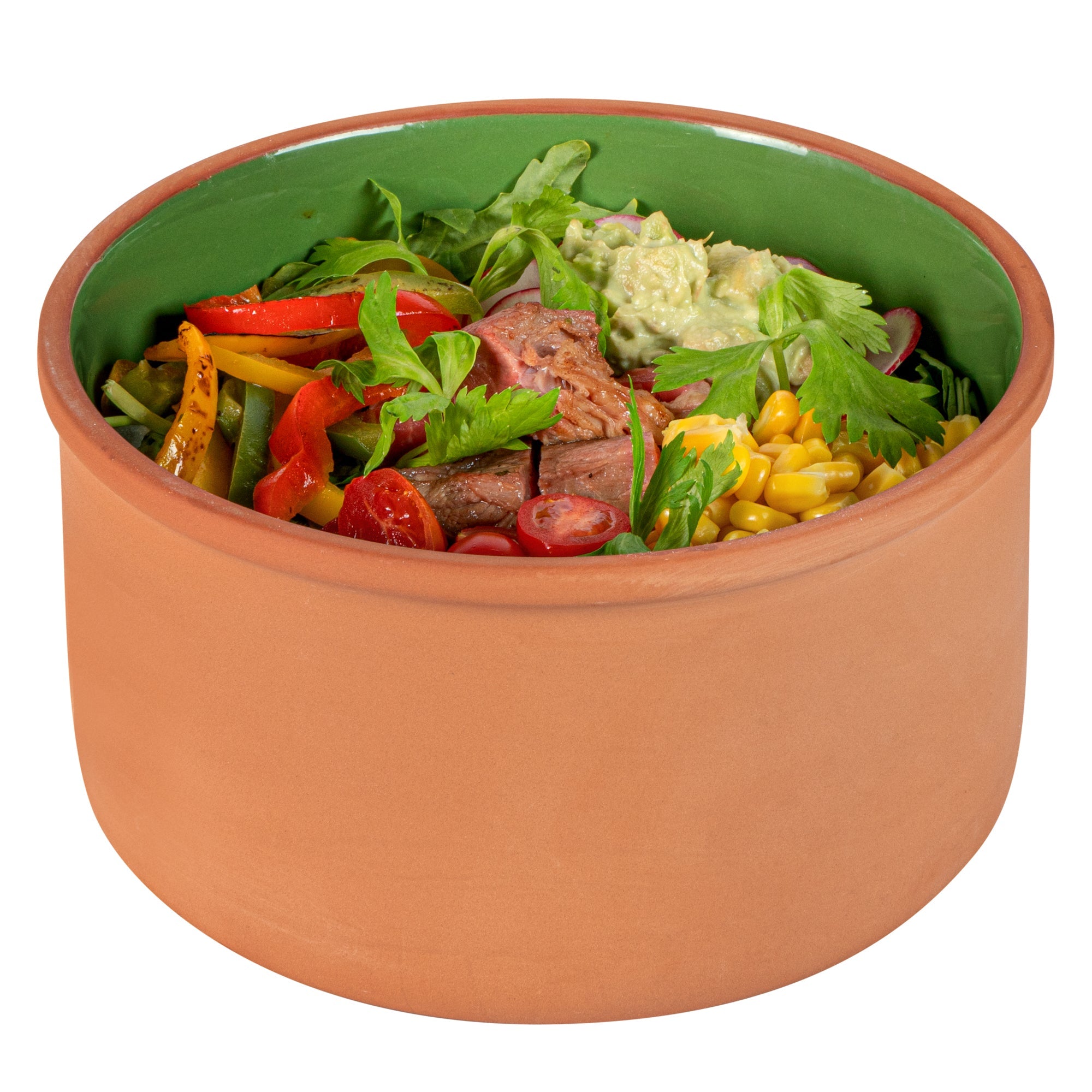 Terra Tek 68 oz Terracotta Cazuela Bowl - Green Glazed Interior, Oven-Safe, Microwave-Safe - 7 1/2'' x 7 1/2'' x 4'' - 2 count box