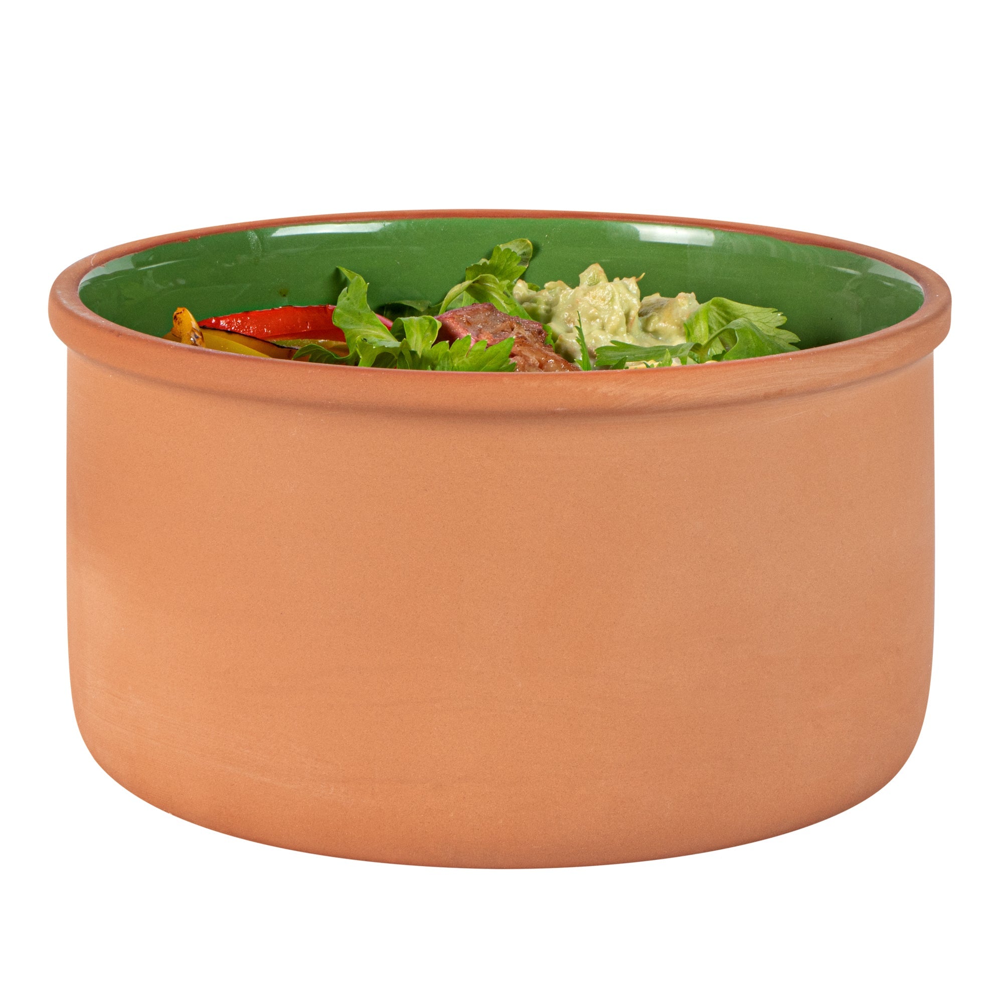 Terra Tek 68 oz Terracotta Cazuela Bowl - Green Glazed Interior, Oven-Safe, Microwave-Safe - 7 1/2'' x 7 1/2'' x 4'' - 2 count box