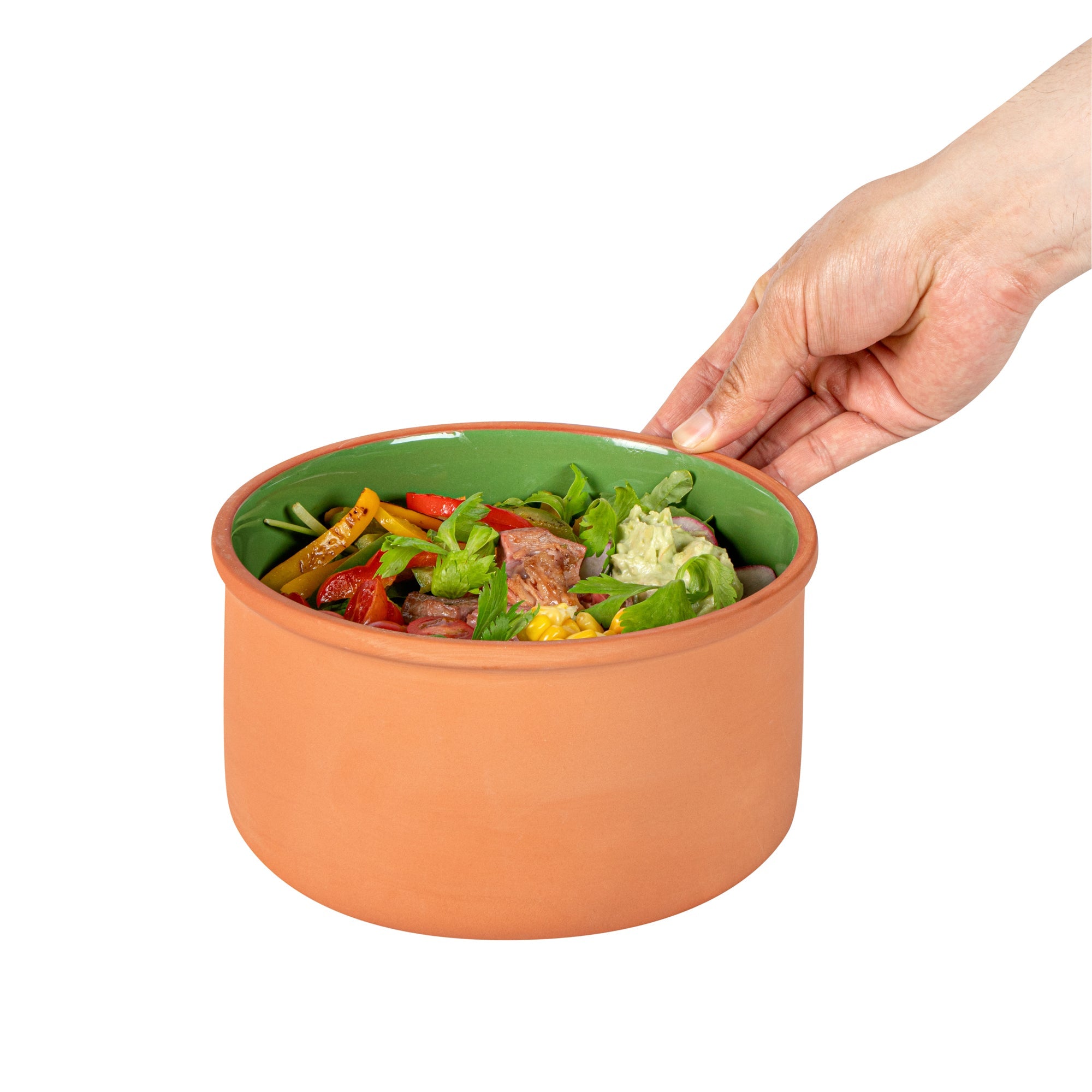 Terra Tek 68 oz Terracotta Cazuela Bowl - Green Glazed Interior, Oven-Safe, Microwave-Safe - 7 1/2'' x 7 1/2'' x 4'' - 2 count box