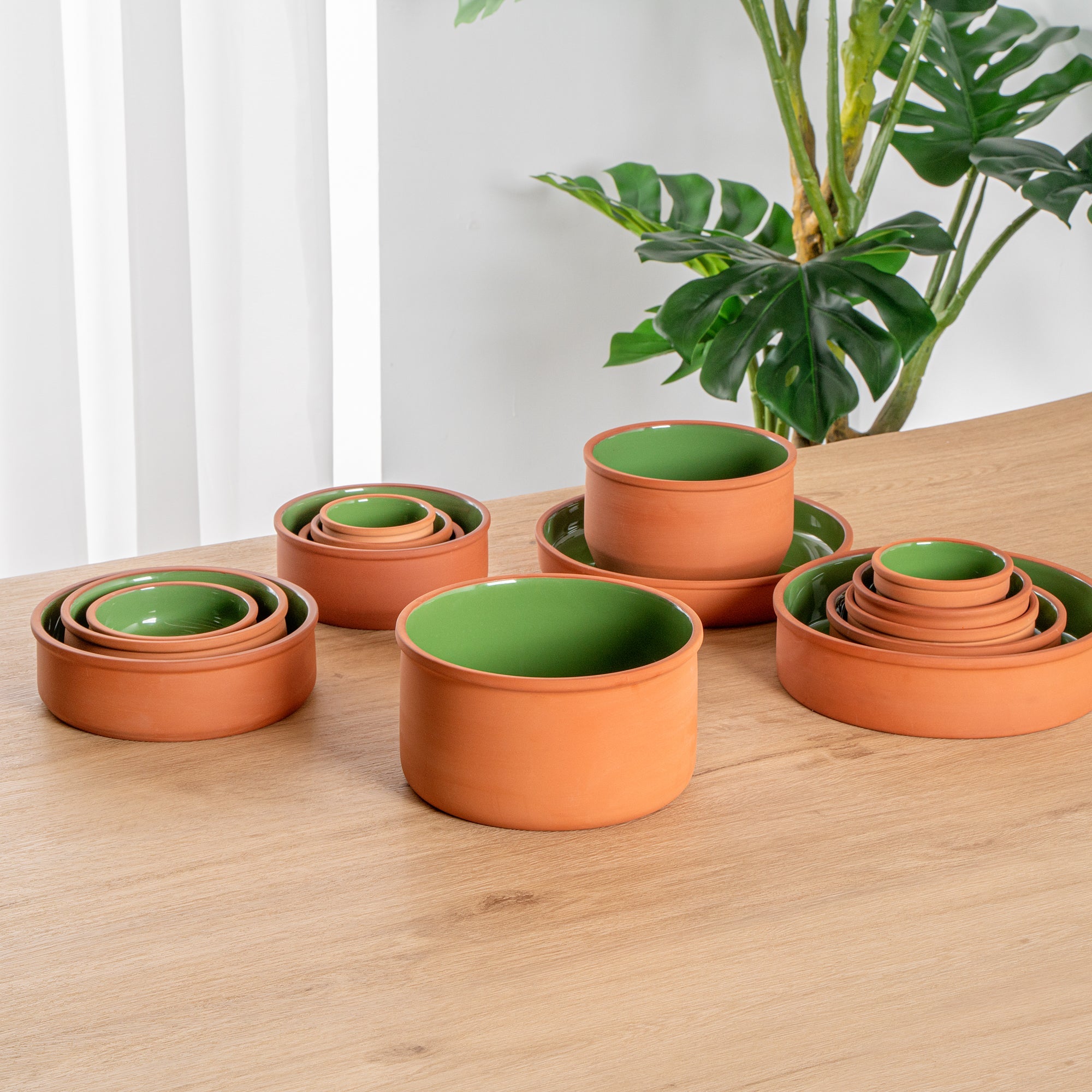 Terra Tek 68 oz Terracotta Cazuela Bowl - Green Glazed Interior, Oven-Safe, Microwave-Safe - 7 1/2'' x 7 1/2'' x 4'' - 10 count box