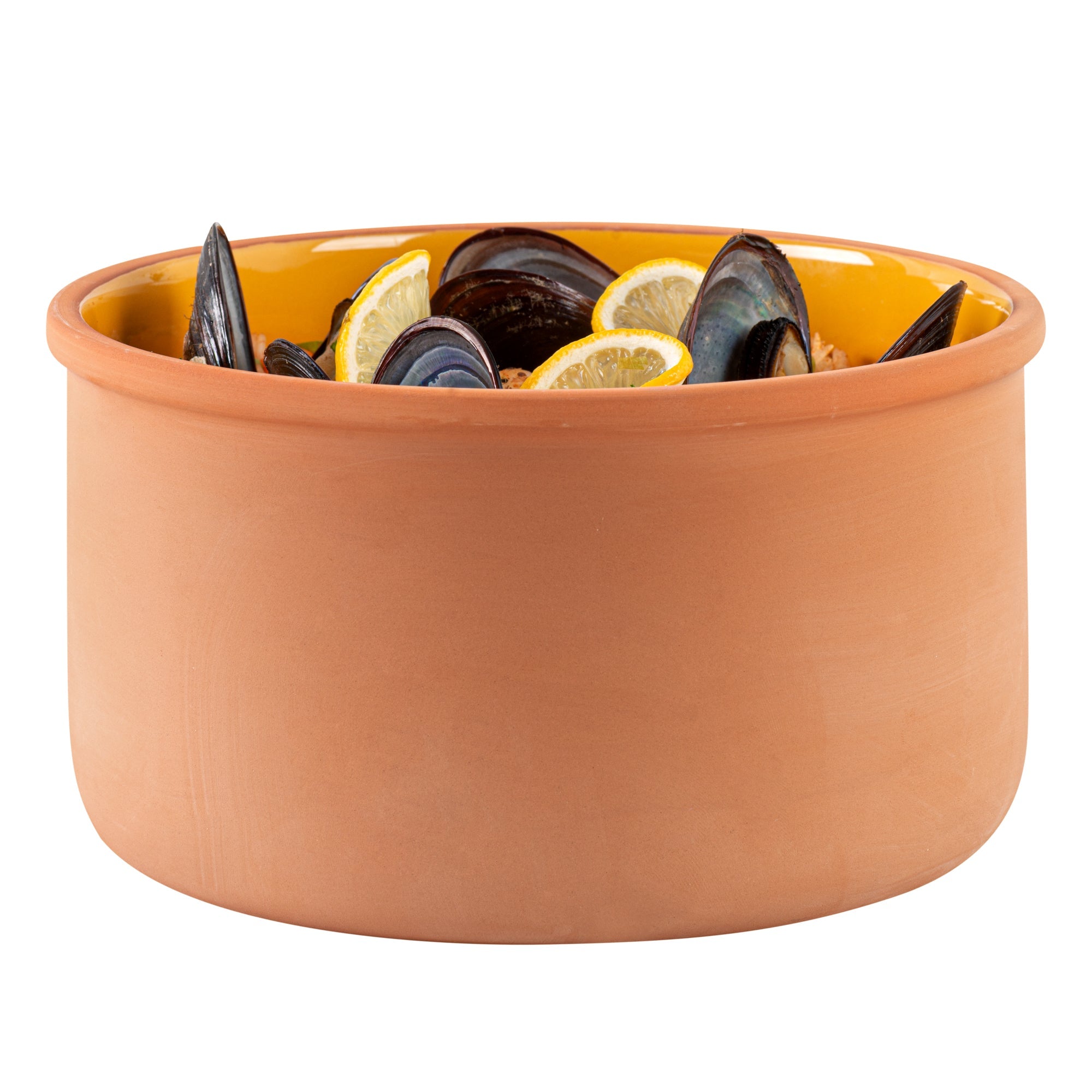 Terra Tek 68 oz Terracotta Cazuela Bowl - Yellow Glazed Interior, Oven-Safe, Microwave-Safe - 7 1/2'' x 7 1/2'' x 4'' - 2 count box