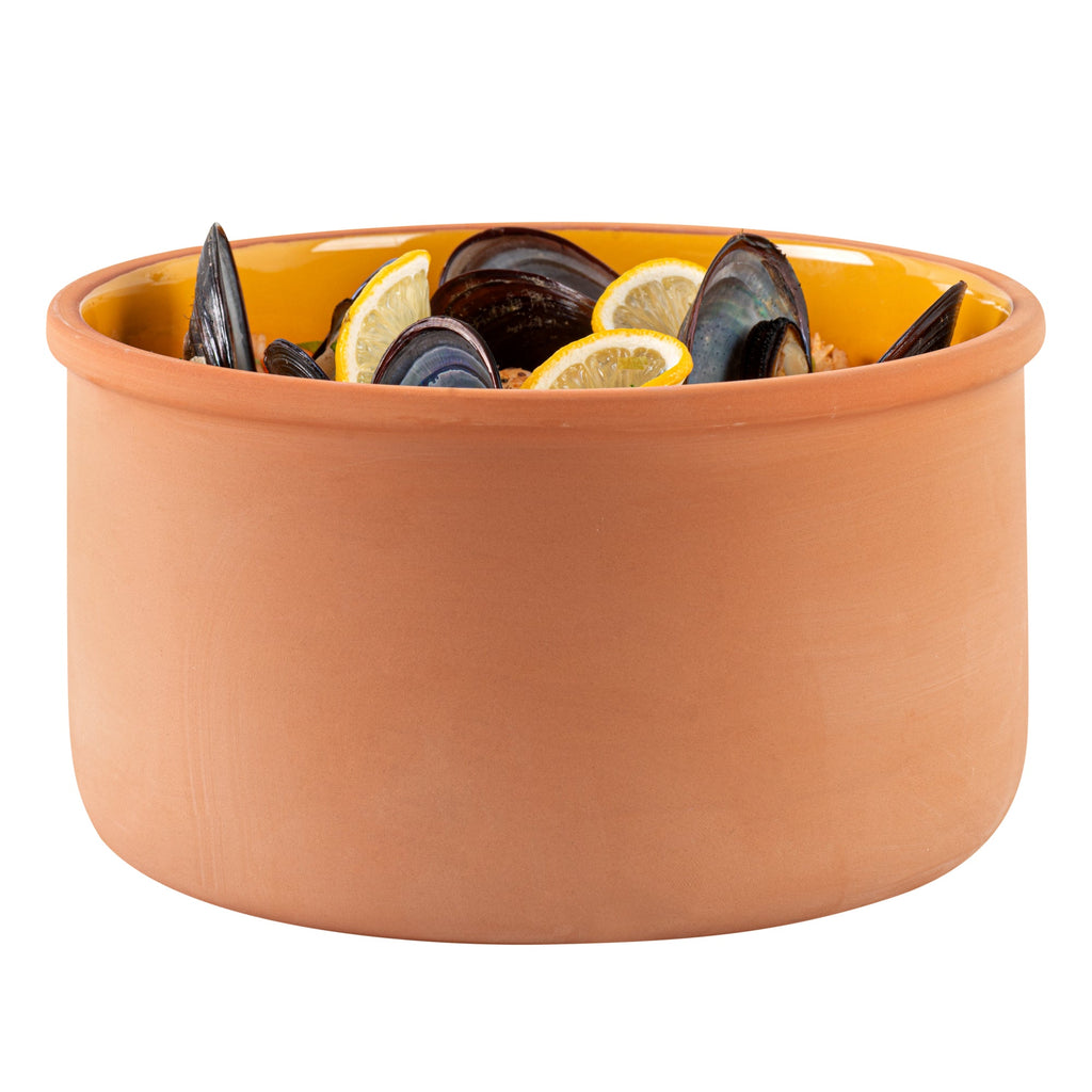 Terra Tek 68 oz Terracotta Cazuela Bowl - Yellow Glazed Interior, Oven-Safe, Microwave-Safe - 7 1/2'' x 7 1/2'' x 4'' - 10 count box