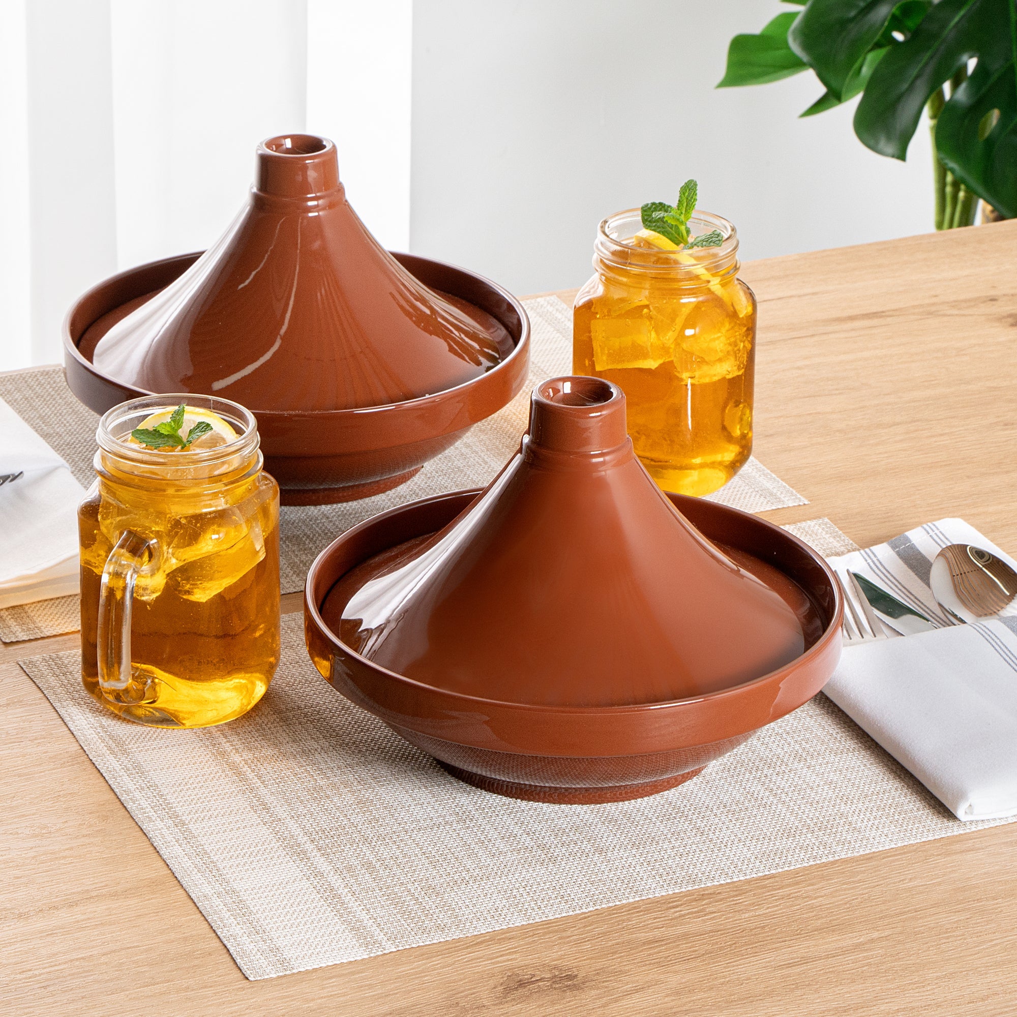 Terra Tek 26 oz Terracotta Tagine Pot - Glazed Interior, Oven-Safe, Microwave-Safe - 9'' x 9'' x 6 1/2'' - 8 count box