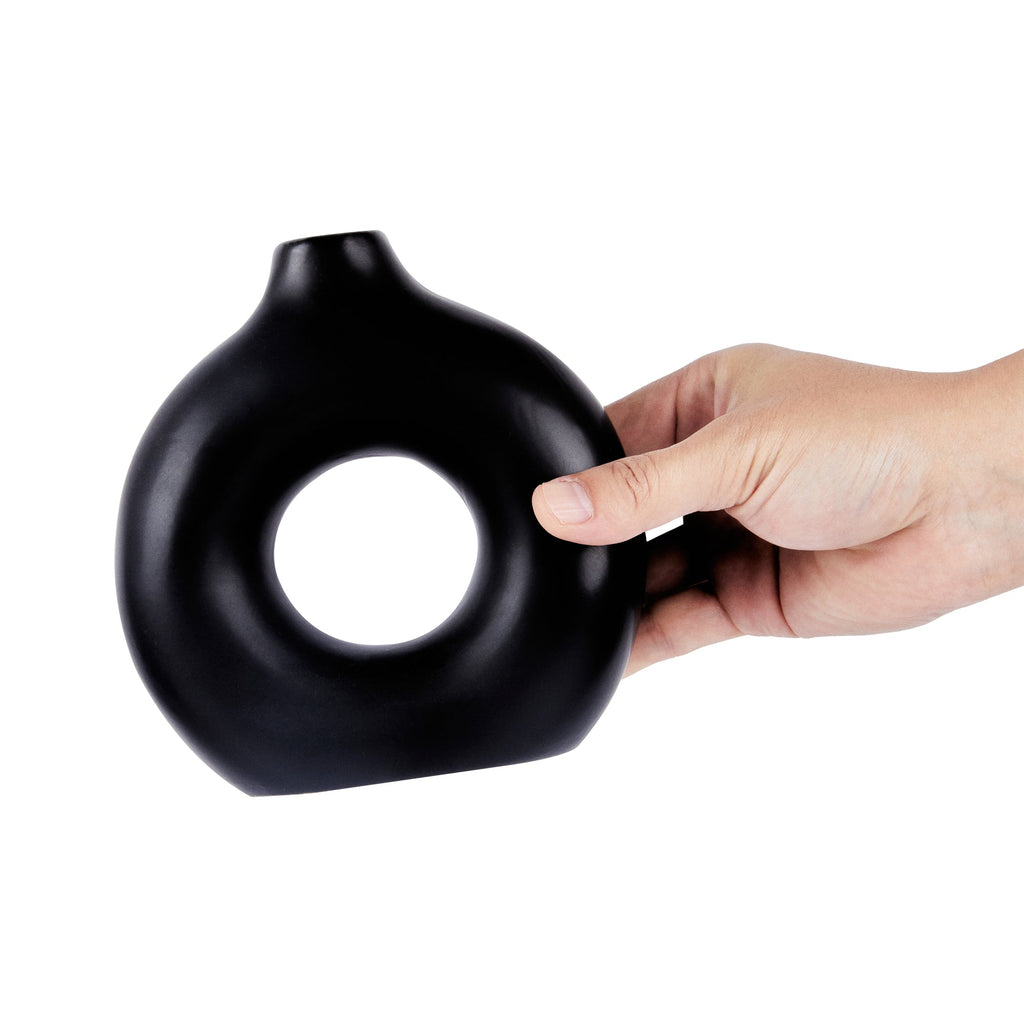 Table Art Black Ceramic Donut Vase - 5 3/4'' x 2 1/4'' x 6'' - 1 count box