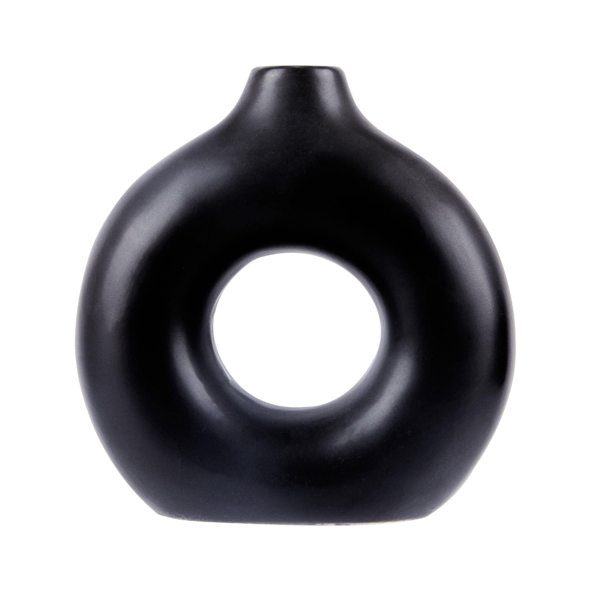 Table Art Black Ceramic Donut Vase - 5 3/4'' x 2 1/4'' x 6'' - 1 count box