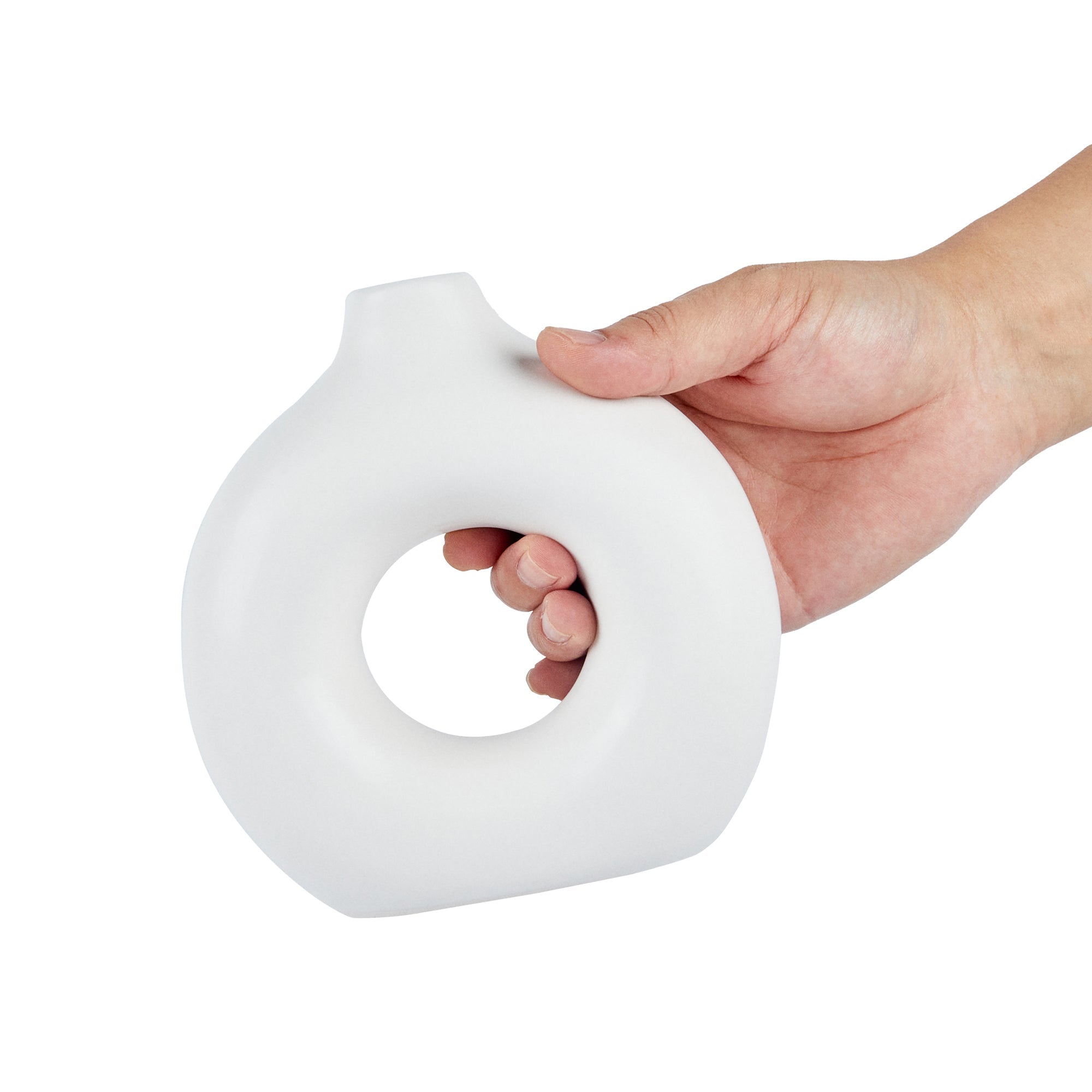 Table Art White Ceramic Donut Vase - 5 3/4'' x 2 1/4'' x 6'' - 1 count box