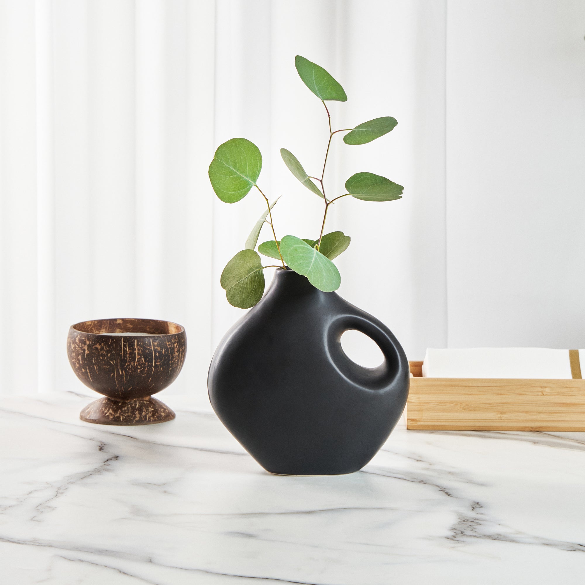 Table Art Black Ceramic Jug Vase - 7'' x 3 1/4'' x 7'' - 1 count box