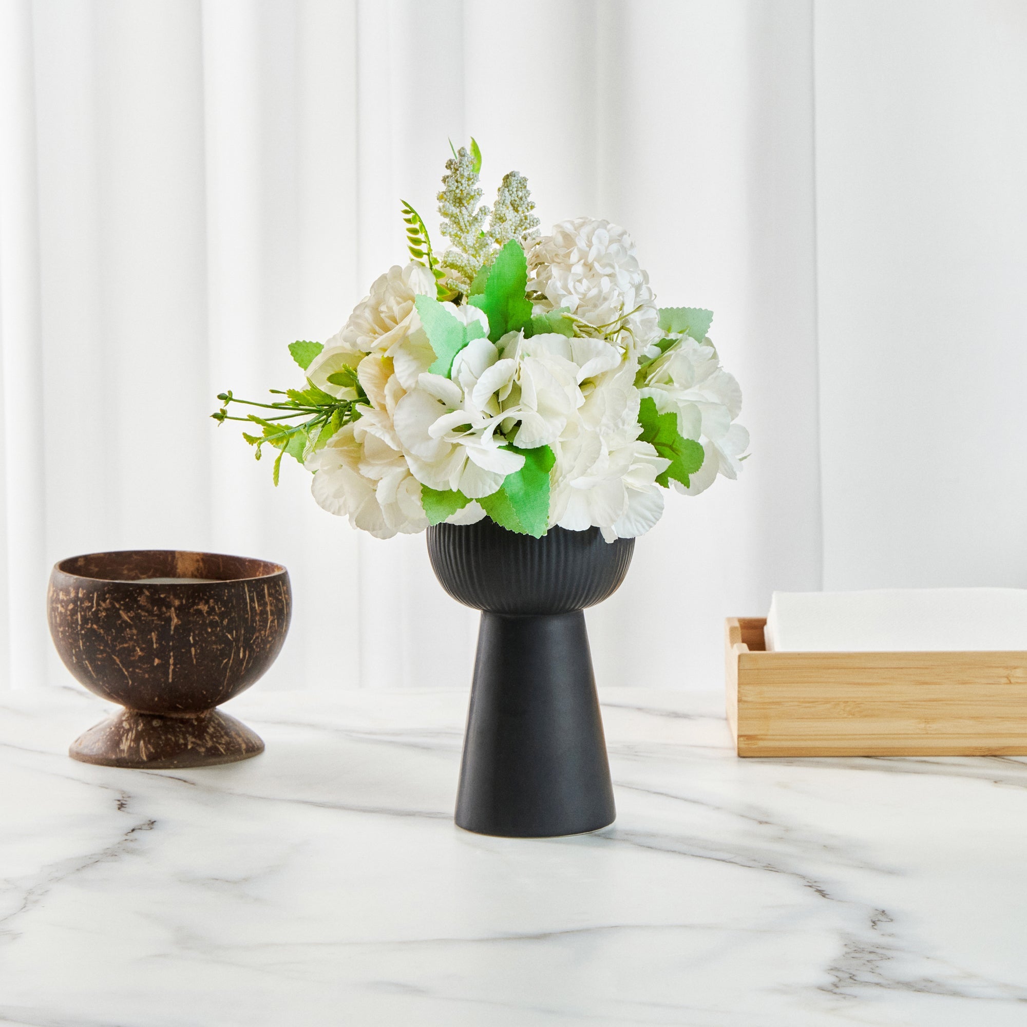 Table Art Black Ceramic Pedestal Vase - 3 1/2'' x 3 1/2'' x 6 1/2'' - 1 count box