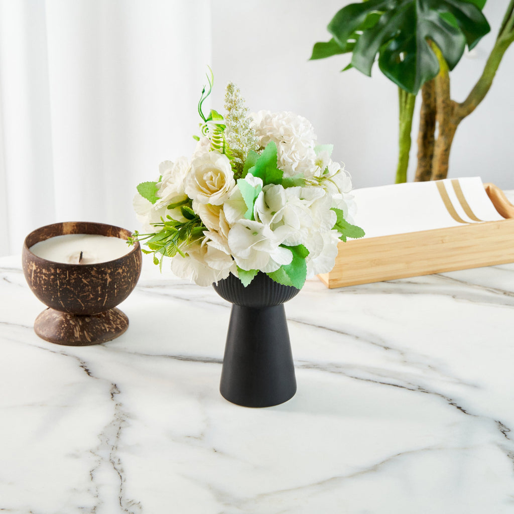 Table Art Black Ceramic Pedestal Vase - 3 1/2'' x 3 1/2'' x 6 1/2'' - 1 count box
