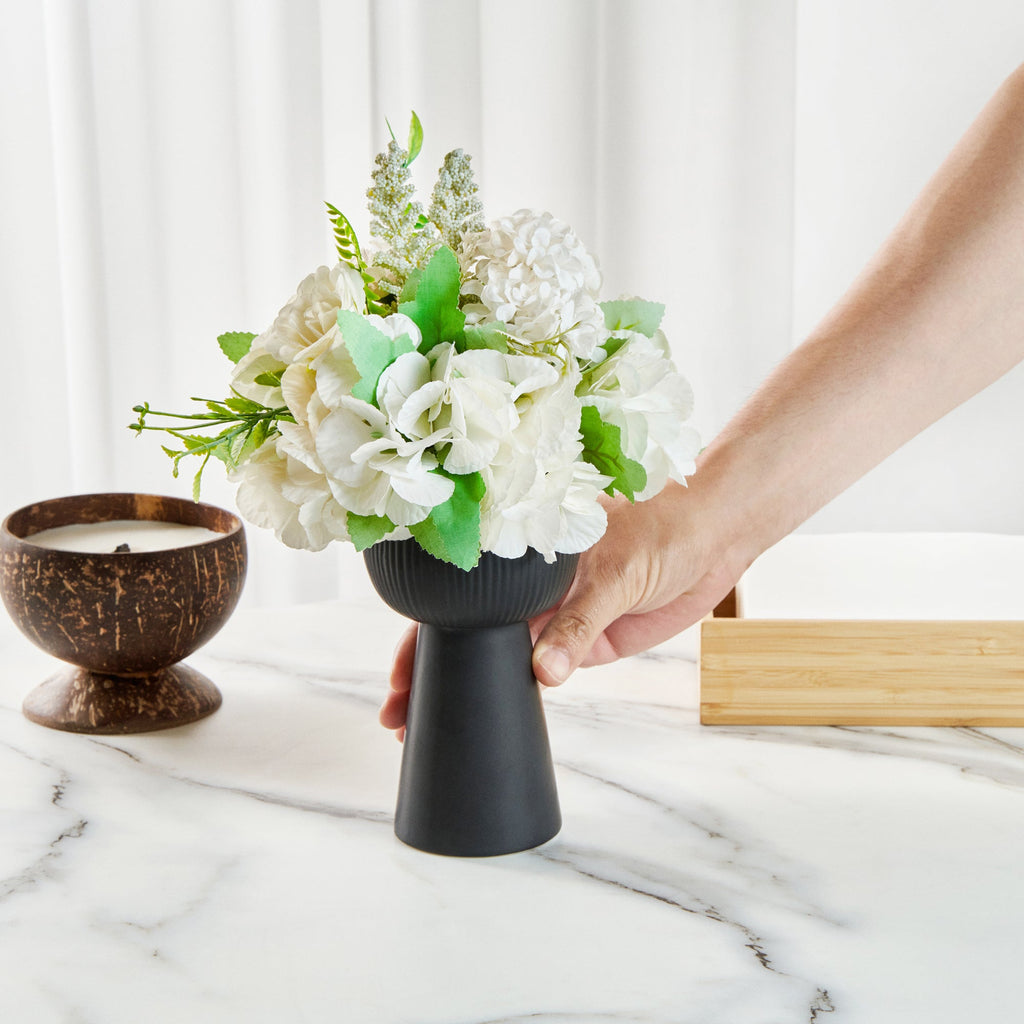 Table Art Black Ceramic Pedestal Vase - 3 1/2'' x 3 1/2'' x 6 1/2'' - 1 count box