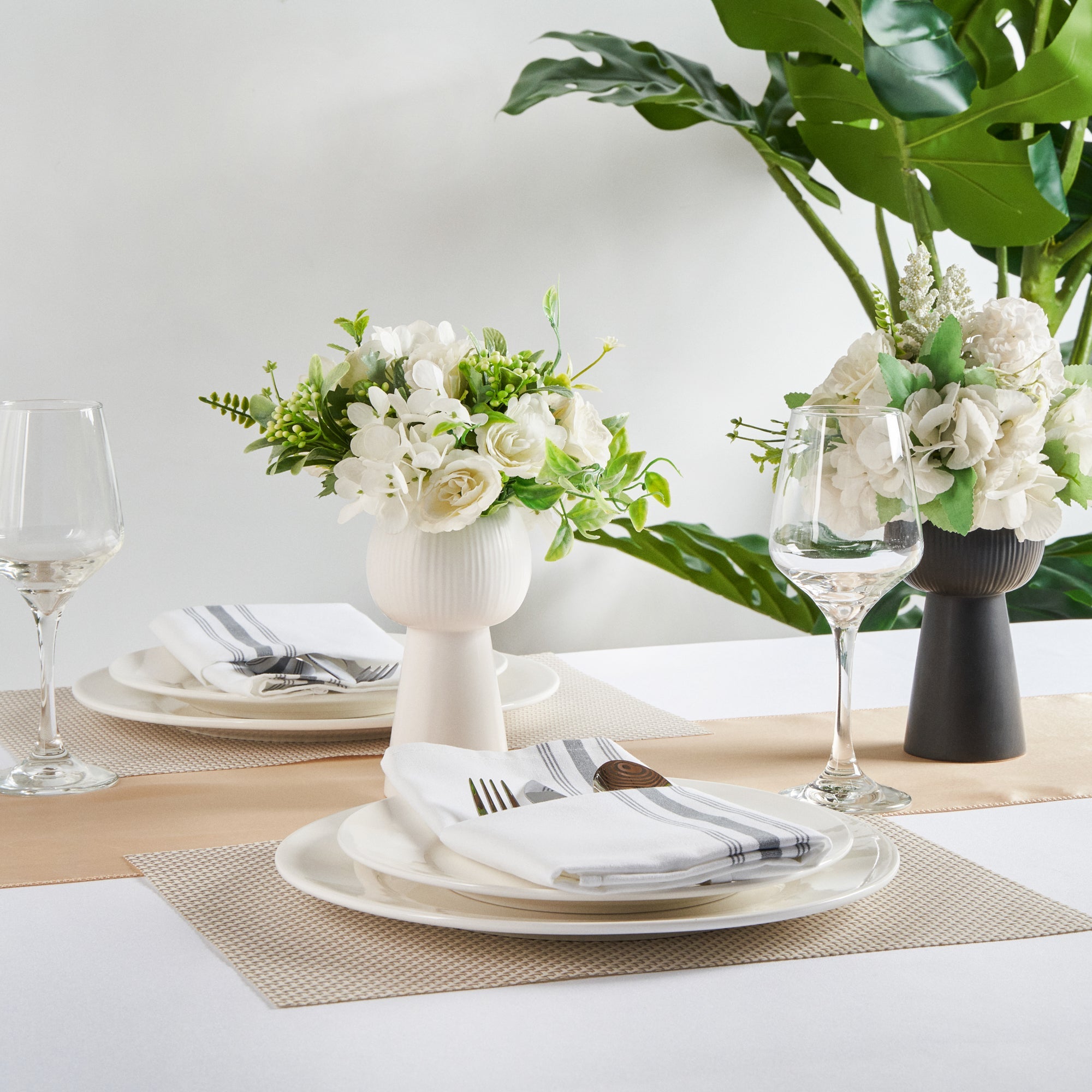 Table Art White Ceramic Pedestal Vase - 3 1/2'' x 3 1/2'' x 6 1/2'' - 1 count box