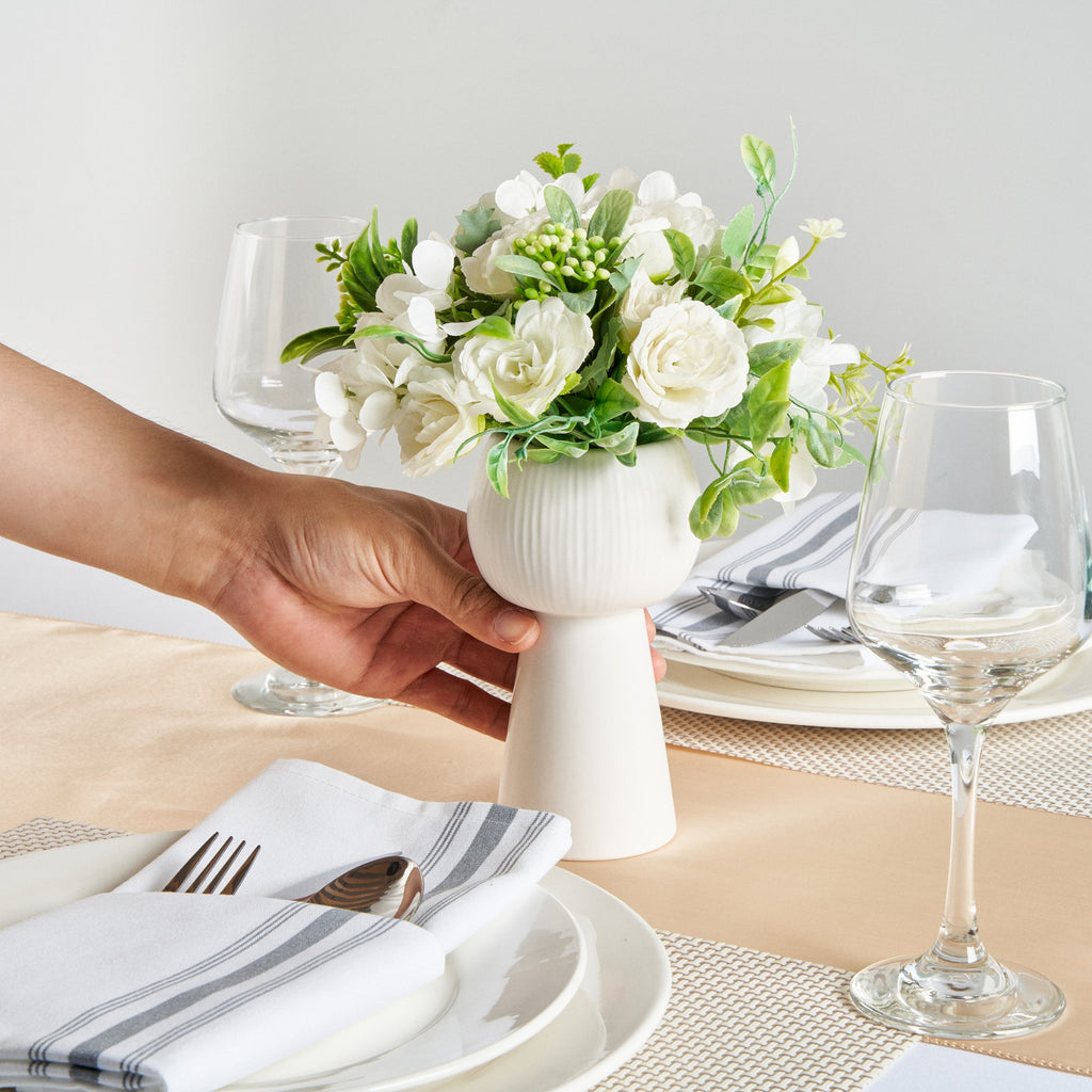 Table Art White Ceramic Pedestal Vase - 3 1/2'' x 3 1/2'' x 6 1/2'' - 1 count box