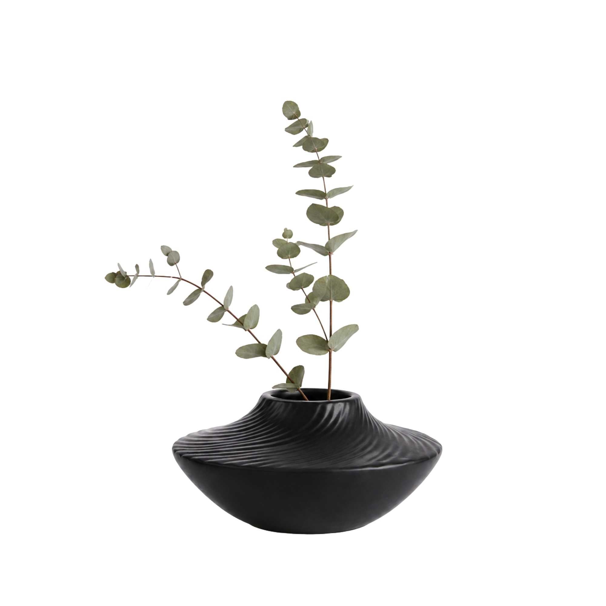 Table Art Black Ceramic Swirl Vase - 5 1/4'' x 5 1/4'' x 2 3/4'' - 1 count box