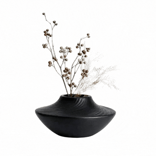 Table Art Black Ceramic Swirl Vase - 5 1/4'' x 5 1/4'' x 2 3/4'' - 1 count box