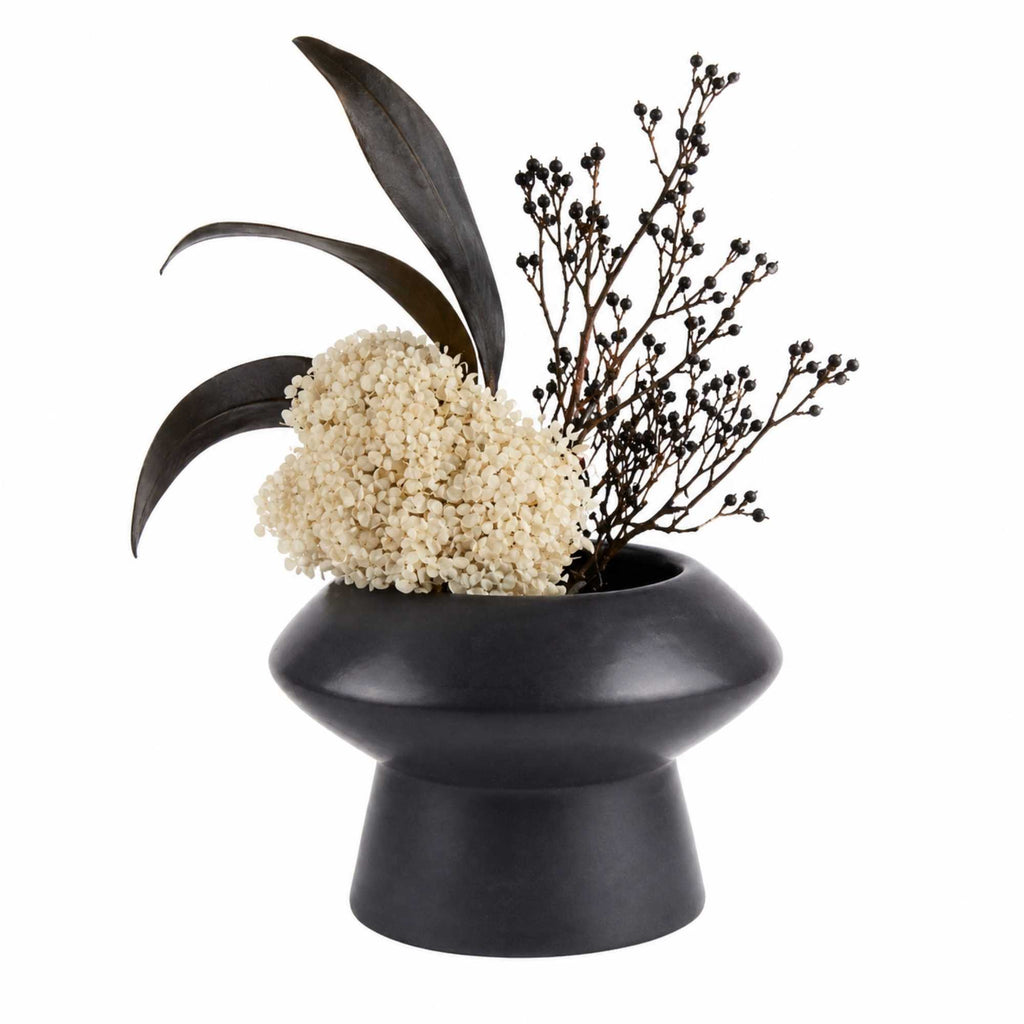 Table Art Black Ceramic Mushroom Vase - 5 3/4'' x 5 3/4'' x 4'' - 1 count box