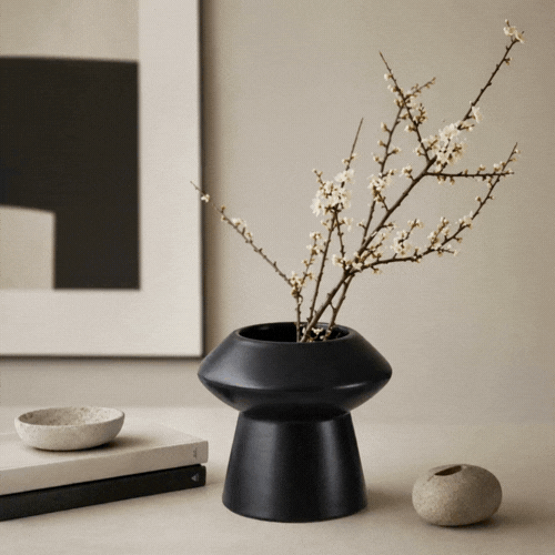 Table Art Black Ceramic Mushroom Vase - 6 1/4'' x 6 1/4'' x 6'' - 1 count box