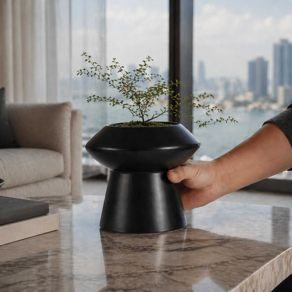 Table Art Black Ceramic Mushroom Vase - 6 1/4'' x 6 1/4'' x 6'' - 1 count box