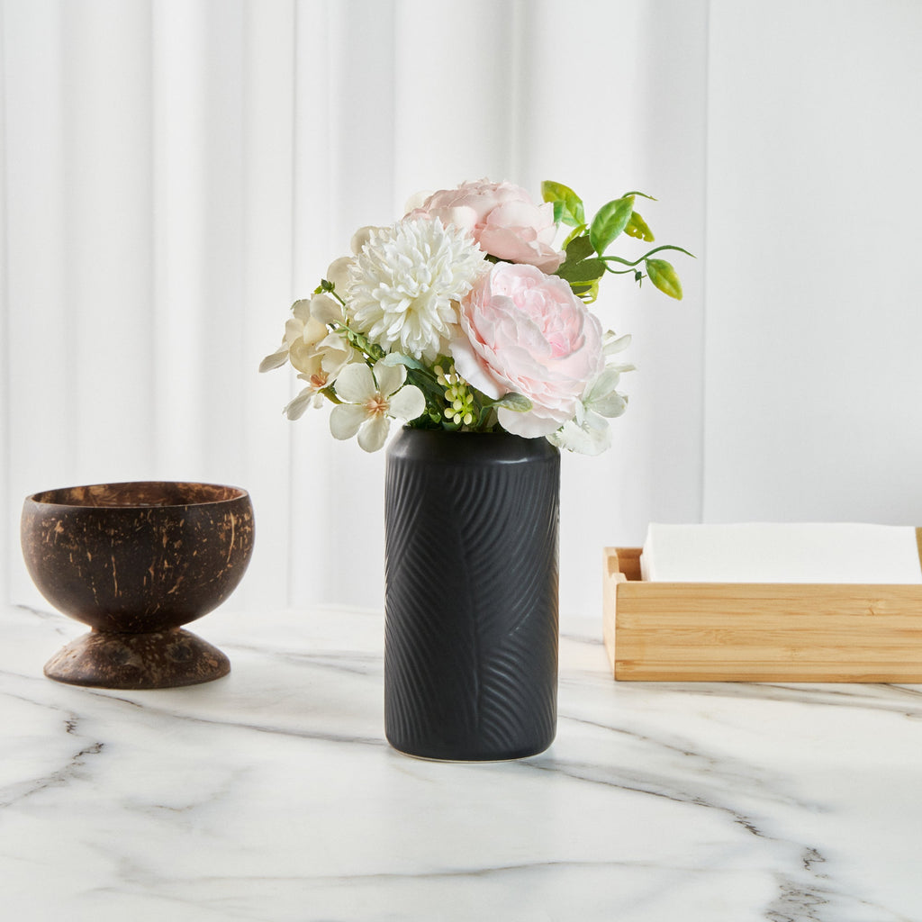 Table Art Black Ceramic Vintage Vase - 3 1/4'' x 3 1/4'' x 6'' - 1 count box