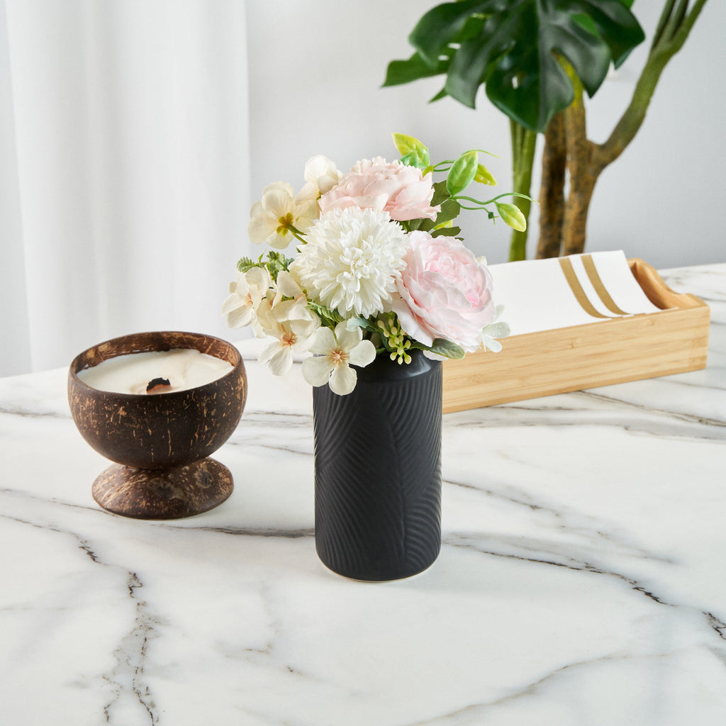 Table Art Black Ceramic Vintage Vase - 3 1/4'' x 3 1/4'' x 6'' - 1 count box