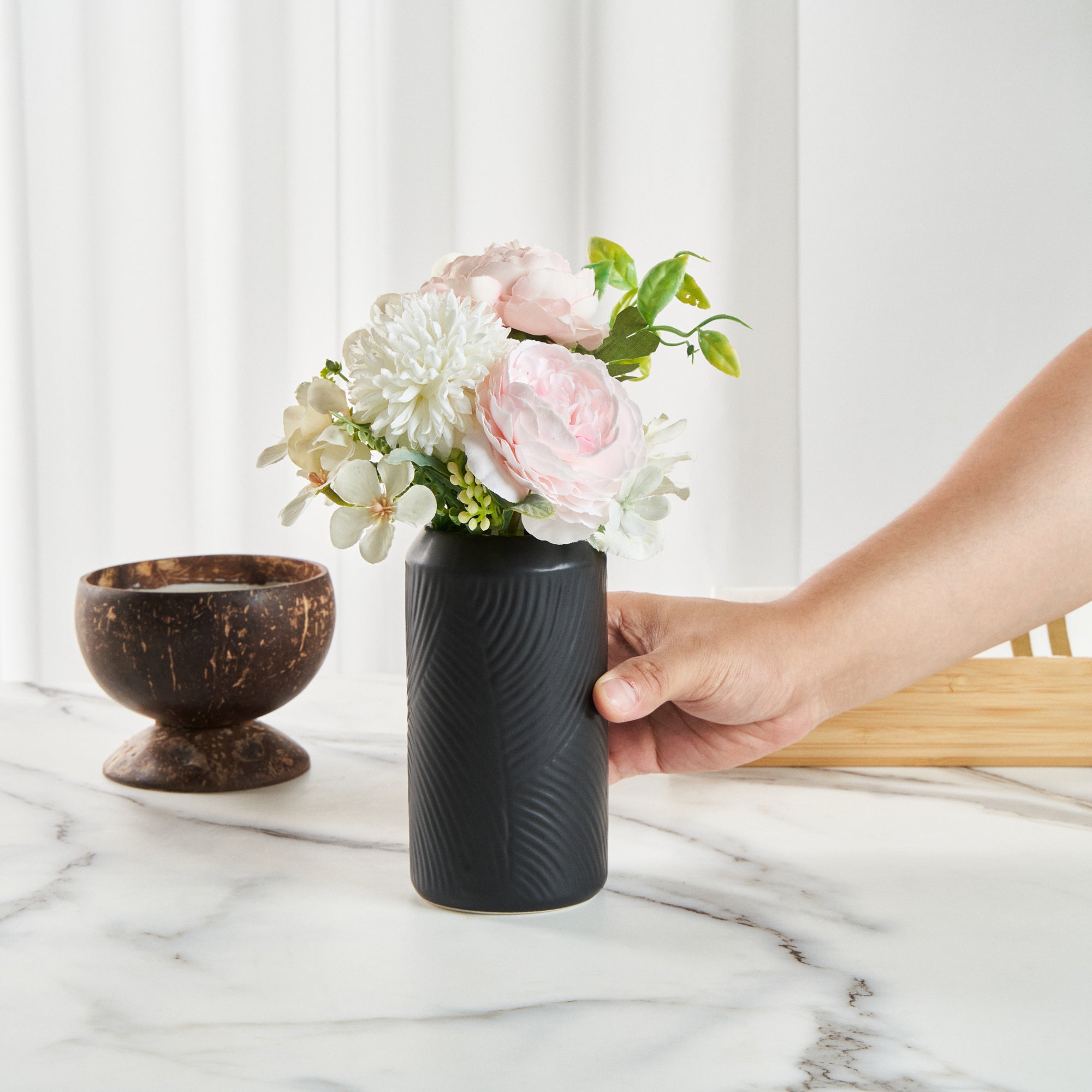 Table Art Black Ceramic Vintage Vase - 3 1/4'' x 3 1/4'' x 6'' - 1 count box