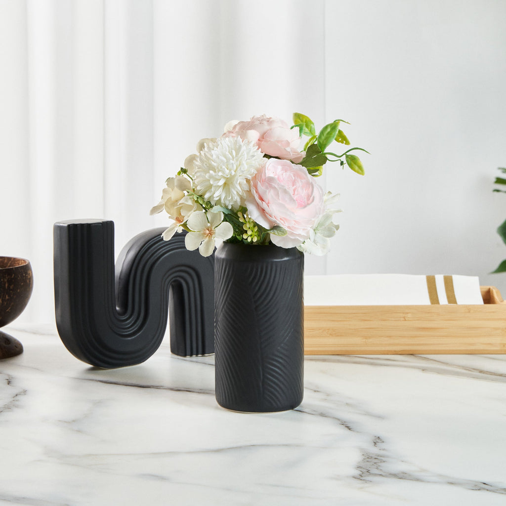 Table Art Black Ceramic Vintage Vase - 3 1/4'' x 3 1/4'' x 6'' - 1 count box