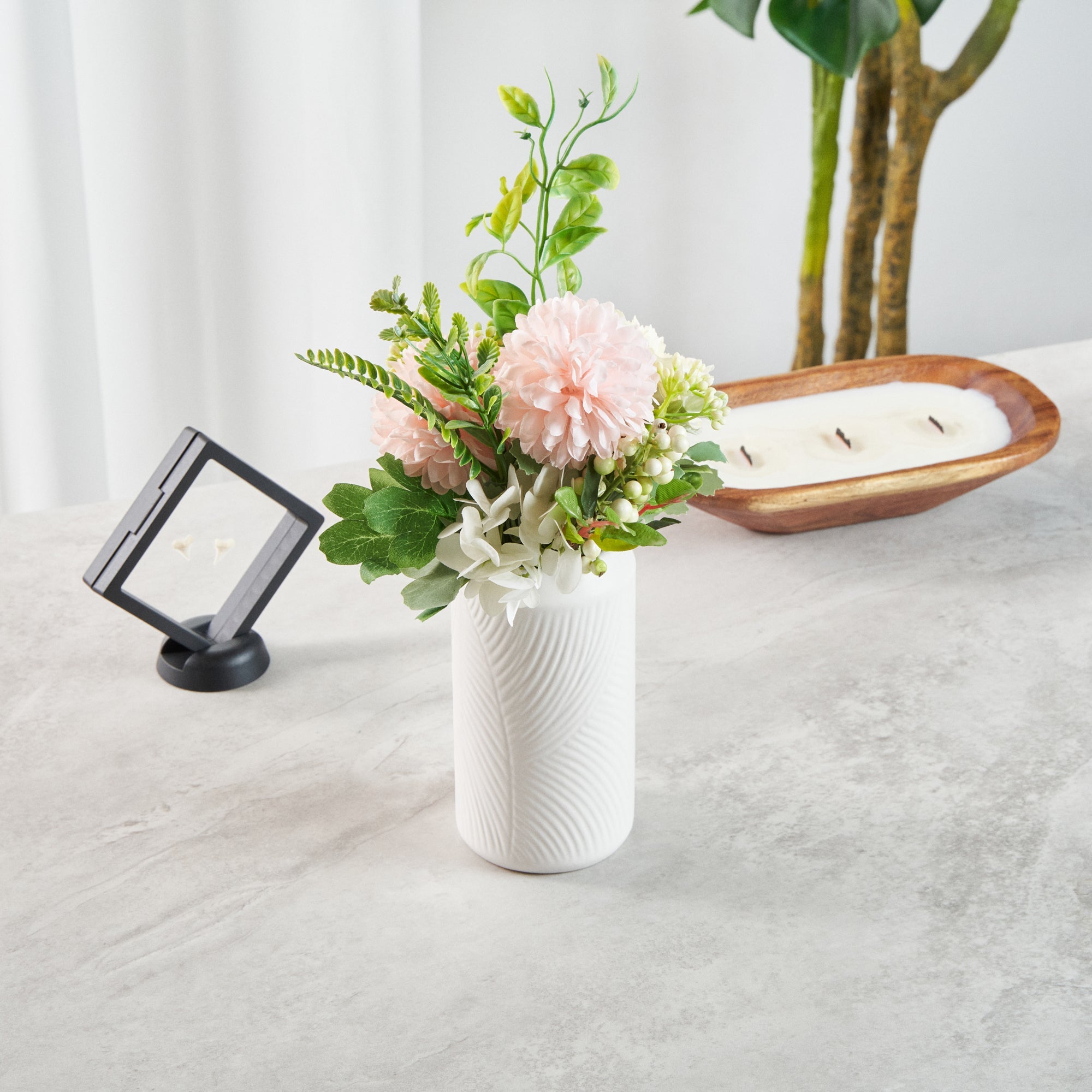 Table Art White Ceramic Vintage Vase - 3 1/4'' x 3 1/4'' x 6'' - 1 count box