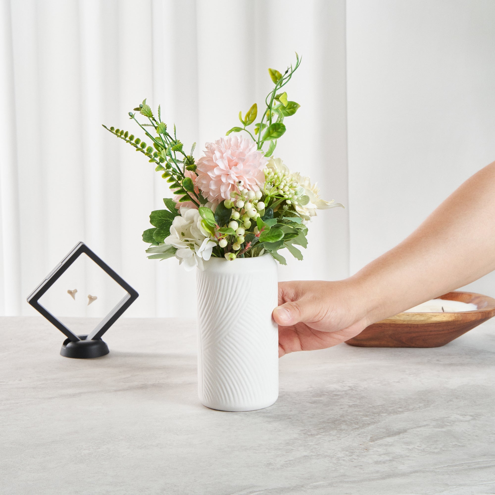 Table Art White Ceramic Vintage Vase - 3 1/4'' x 3 1/4'' x 6'' - 1 count box