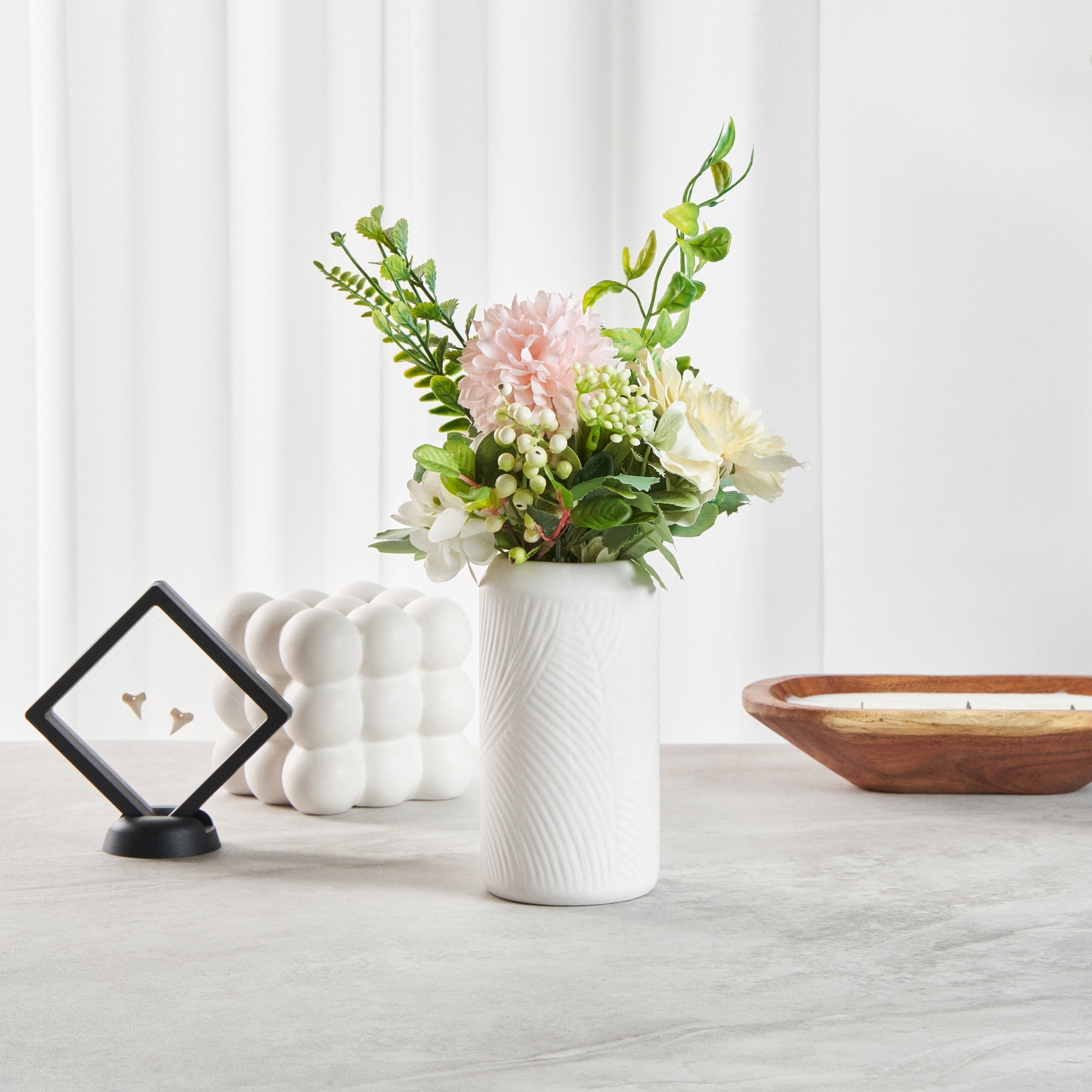 Table Art White Ceramic Vintage Vase - 3 1/4'' x 3 1/4'' x 6'' - 1 count box