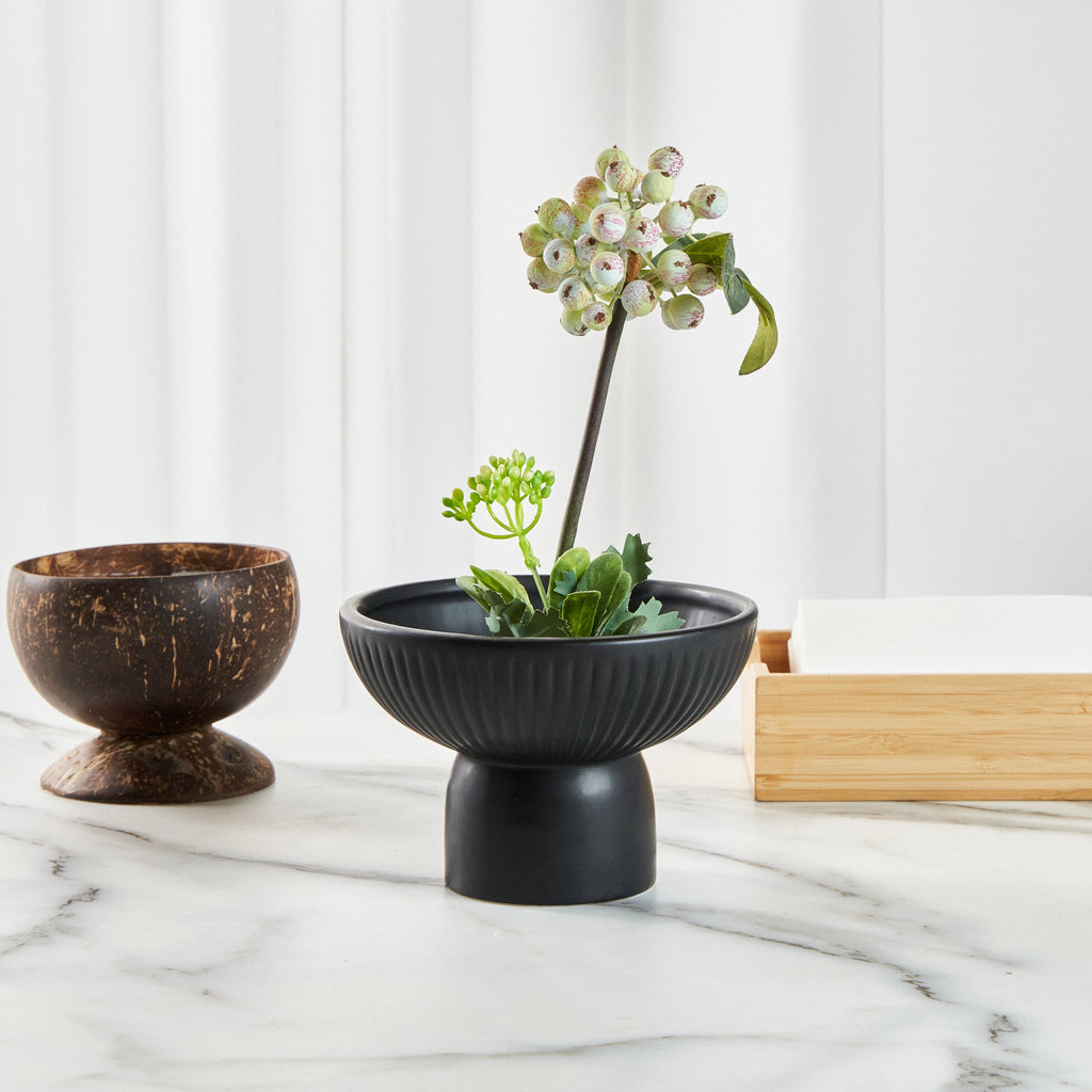 Table Art Black Ceramic Pedestal Vase - 6'' x 6'' x 4'' - 1 count box