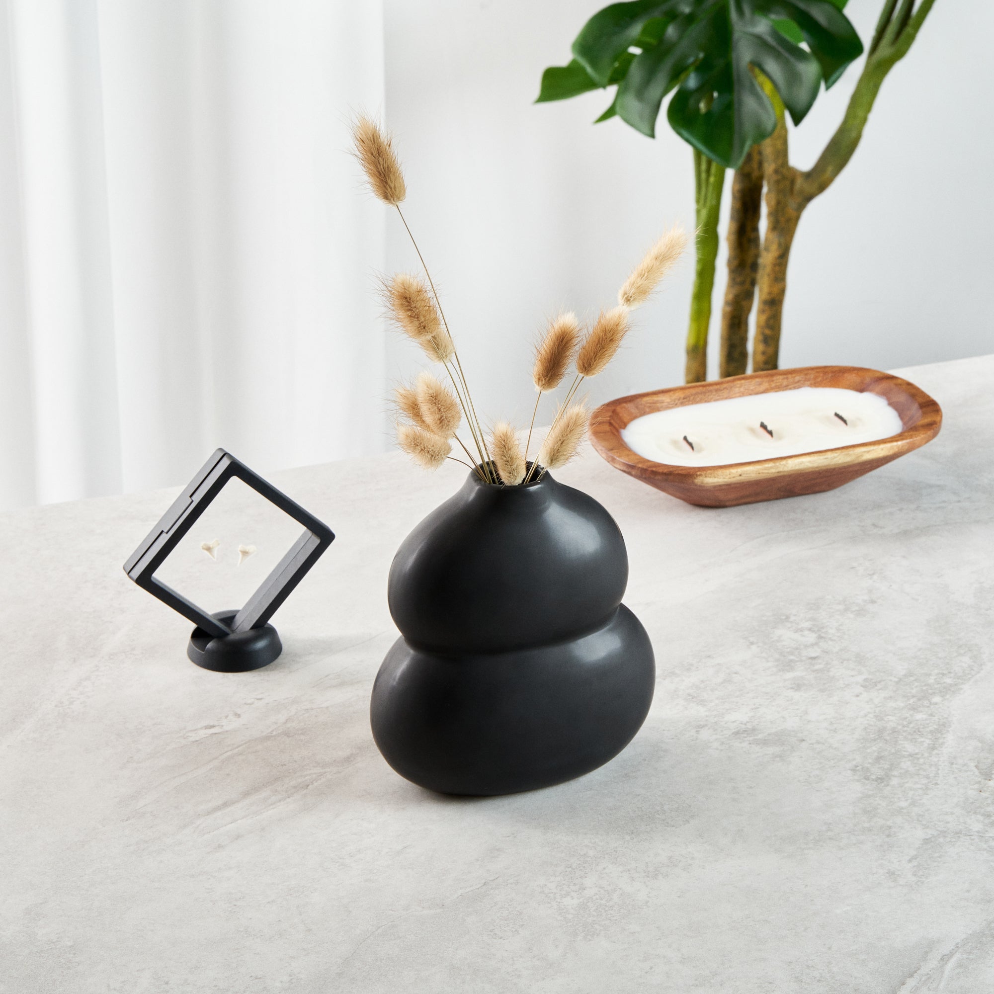 Table Art Black Ceramic Gourd Vase - 6 1/2'' x 4'' x 7'' - 1 count box