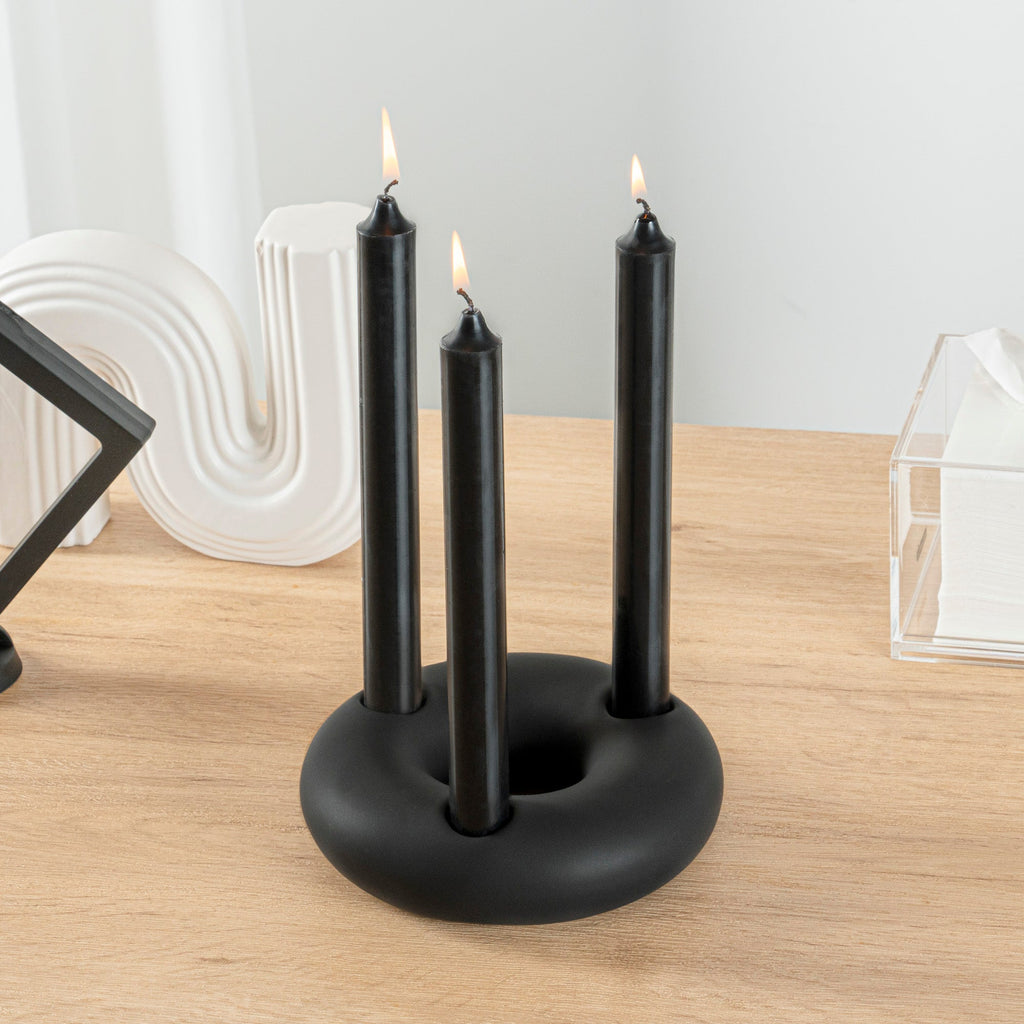 Table Art Black Ceramic Ring Vase - 6'' x 6'' x 1 3/4'' - 1 count box