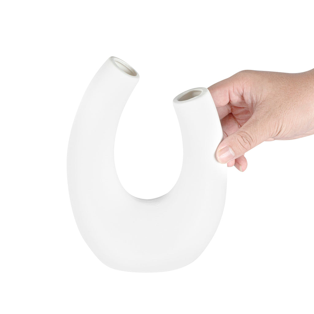Table Art White Ceramic U-Shaped Vase - 6 1/2'' x 3'' x 8 3/4'' - 1 count box