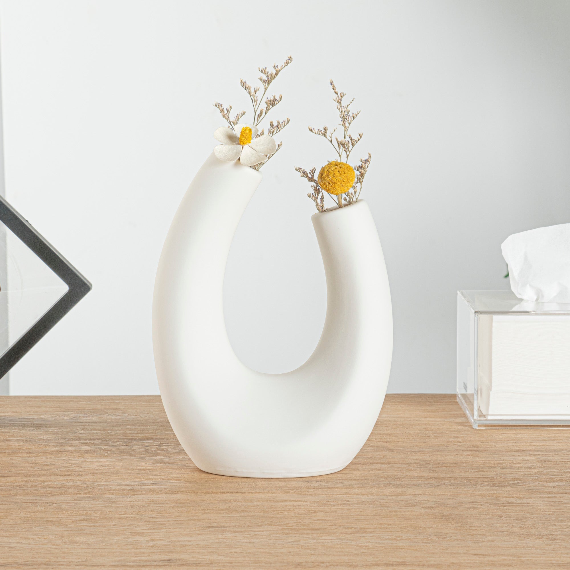 Table Art White Ceramic U-Shaped Vase - 6 1/2'' x 3'' x 8 3/4'' - 1 count box