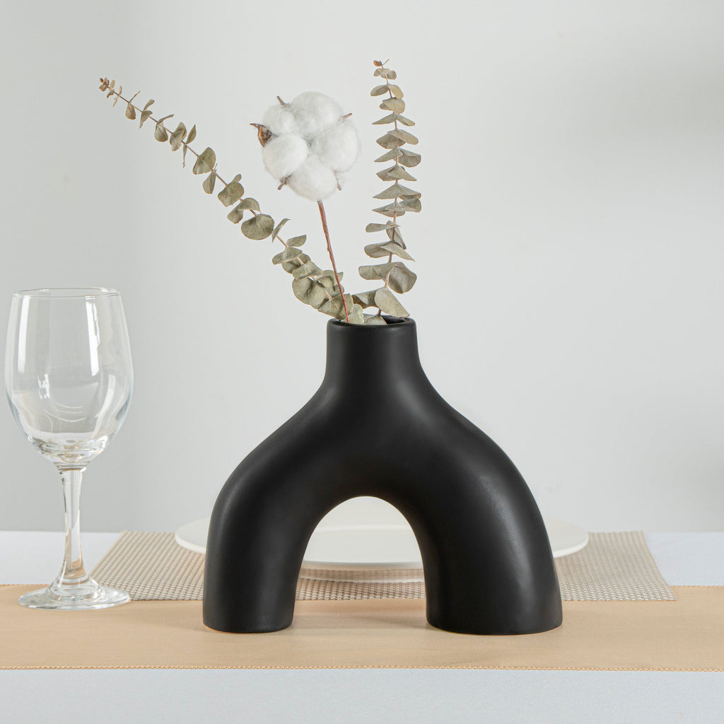 Table Art Black Ceramic Soft Arch Vase - 9'' x 3 1/4'' x 8'' - 1 count box