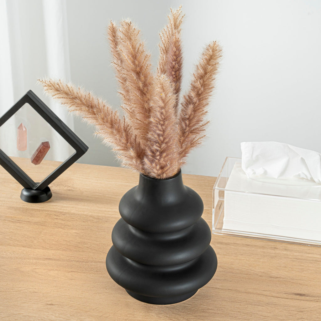Table Art Black Ceramic Stacked Vase - 6 3/4'' x 6 3/4'' x 8'' - 1 count box
