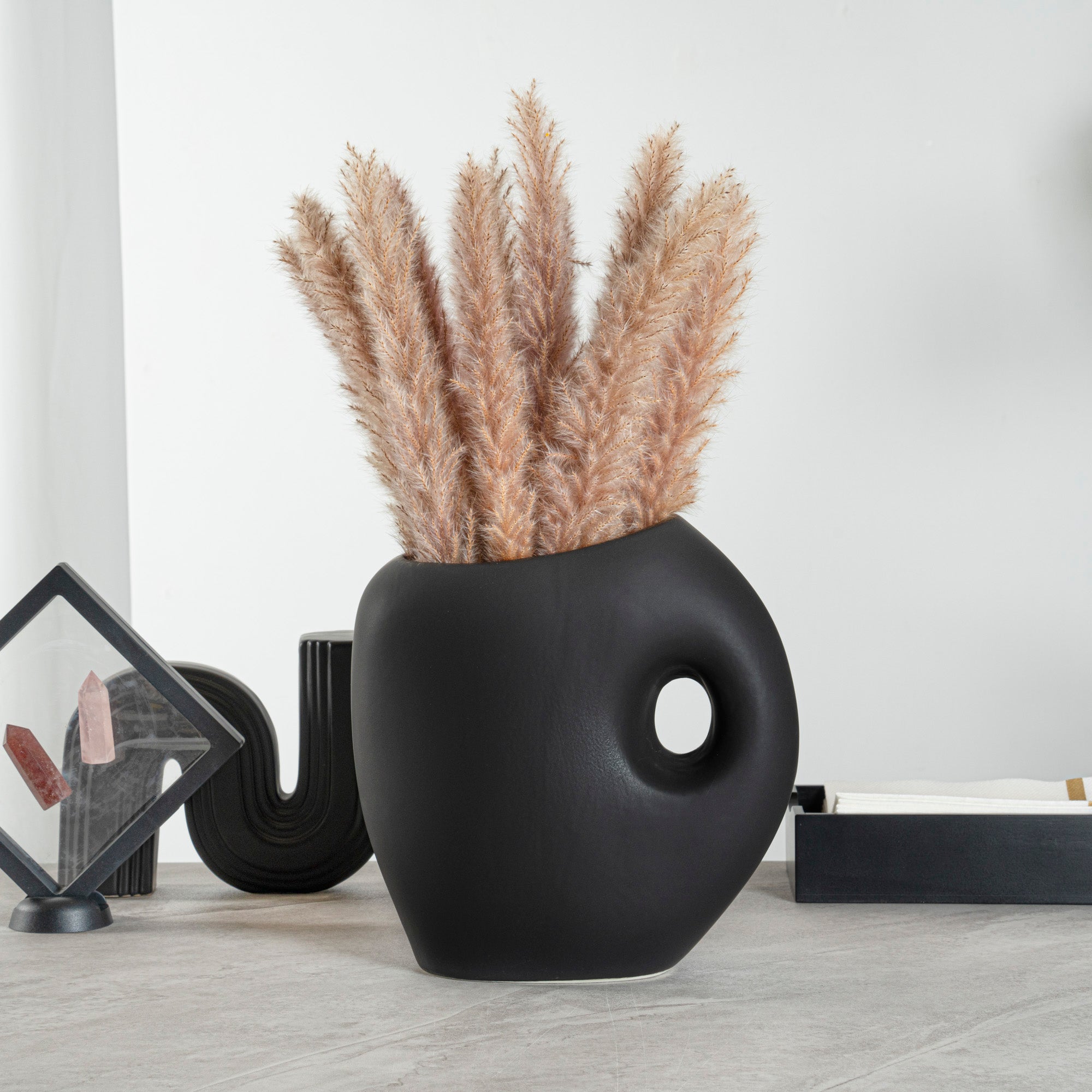 Table Art Black Ceramic Jug Vase - 8 3/4'' x 4 1/2'' x 9 1/2'' - 1 count box