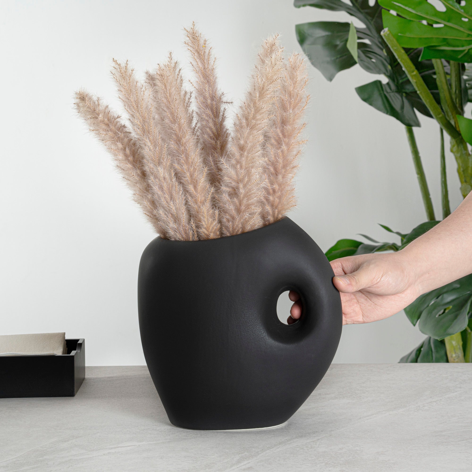 Table Art Black Ceramic Jug Vase - 8 3/4'' x 4 1/2'' x 9 1/2'' - 1 count box